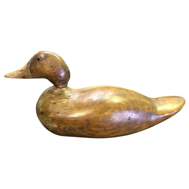 Hand Carved and Painted Large Vintage Wood Duck Decoy, Early 20th