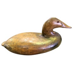 Hand Carved and Painted Large Antique Wood Duck Decoy, Early 20th Century