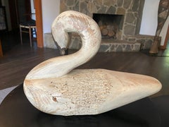 Hand Carved and Painted Signed Vintage Preening Swan Wood Decoy Sculpture