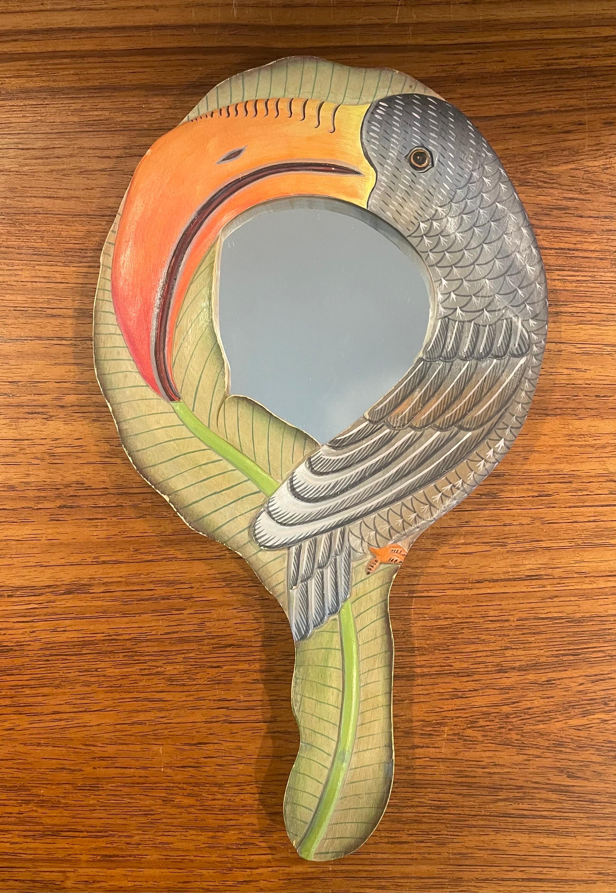 Hand Carved and Painted Toucan Hand Mirror 2