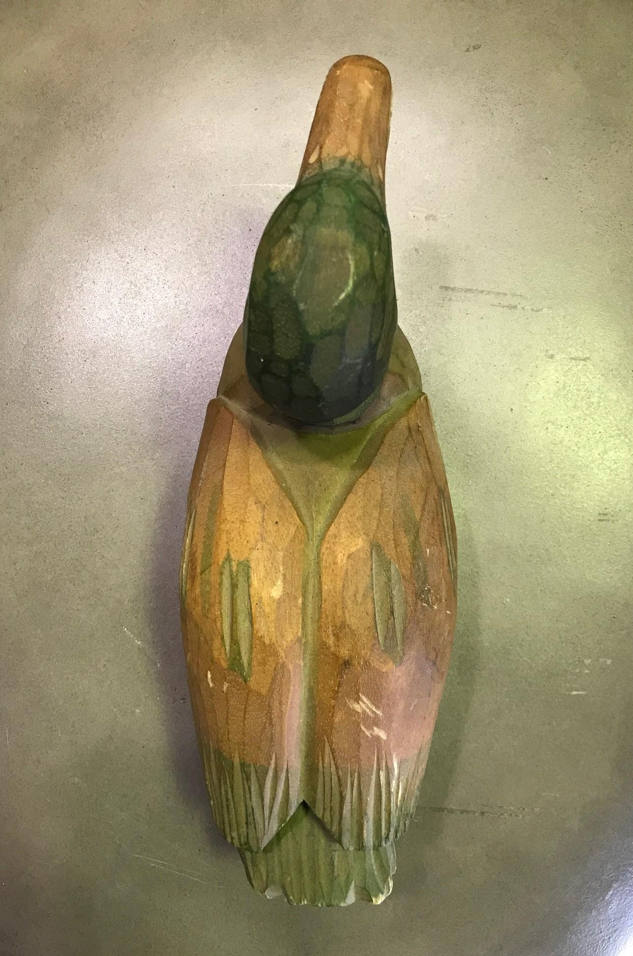 Hand Carved and Painted Vintage Wood Duck Decoy In Good Condition In Studio City, CA