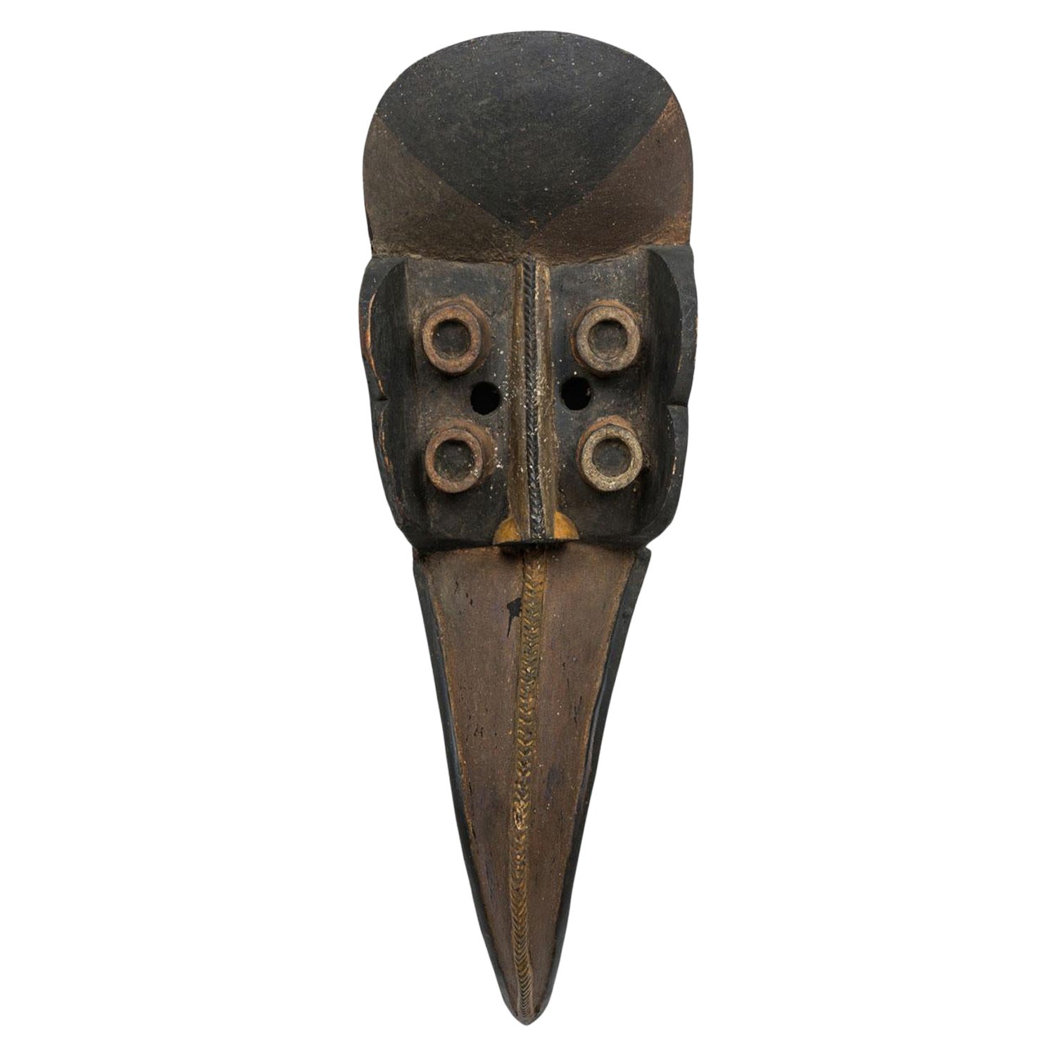 Hand geschnitzt und bemalt Wood Mask Wandtafel in Form eines Vogels im Angebot