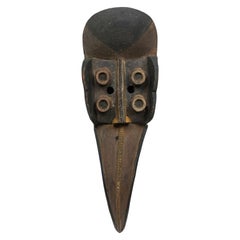 Hand Carved and Painted Wood Mask Wall Plaque in Bird Form