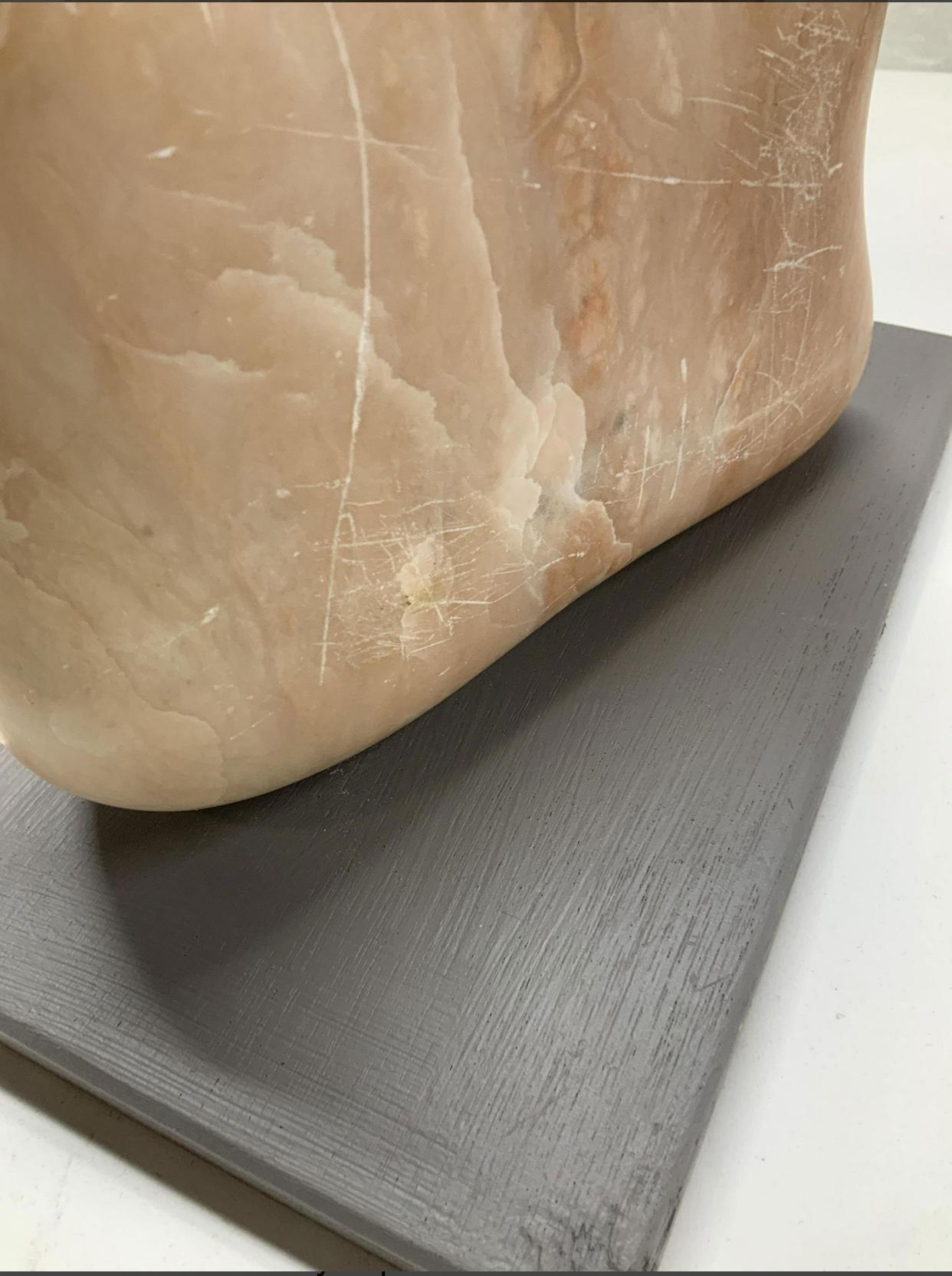 Pietra Scultura in pietra feldspatica scolpita e lucidata a mano su base in Wood laccato. in vendita