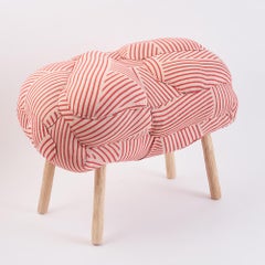 Taburete Tallado y Tejido a Mano, Puf Textil Acolchado, Taburete Moderno de Burl