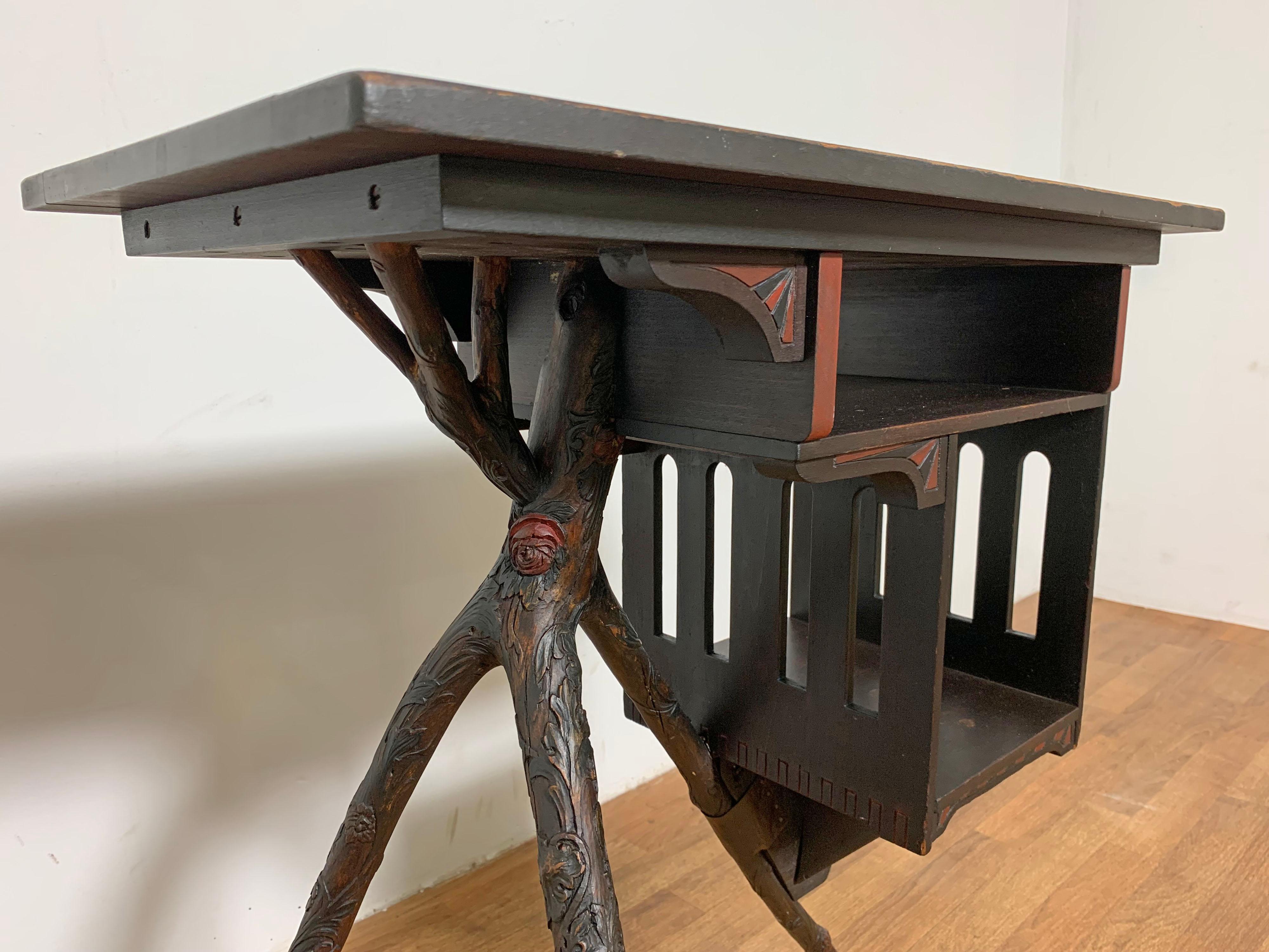 American Hand Carved Antique Adirondack Table Stand circa 1870s-1890 For Sale