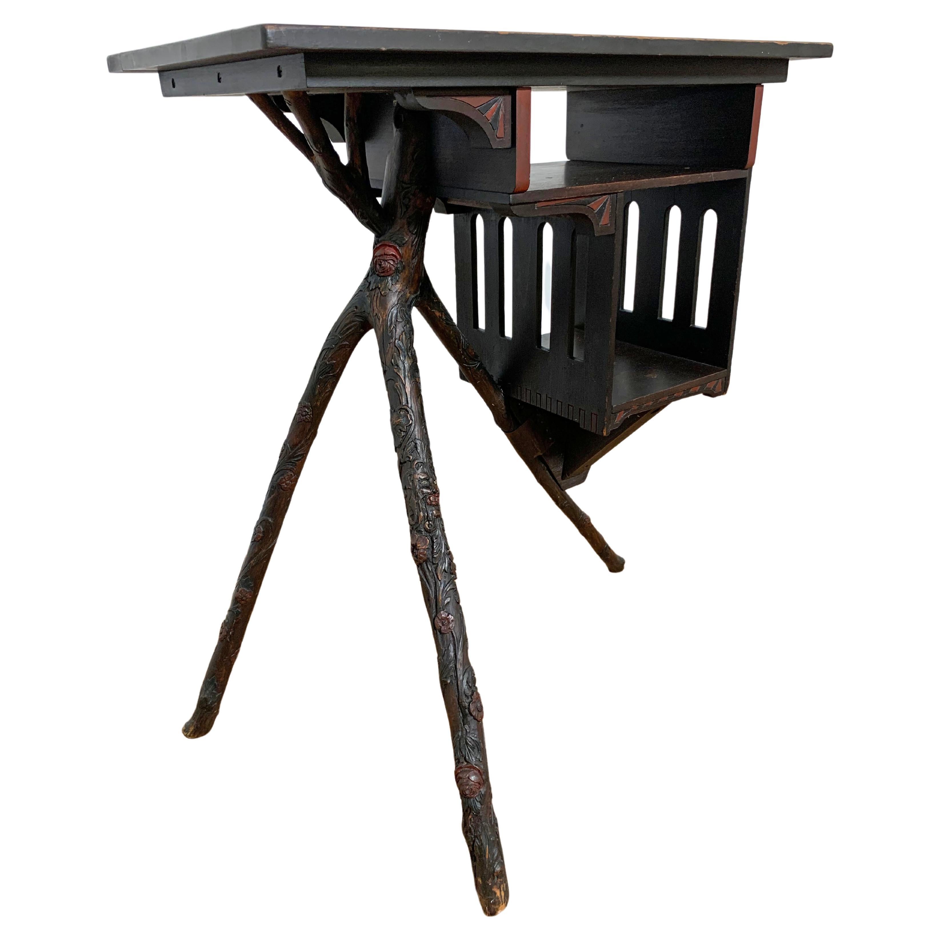 Handgeschnitzter antiker Adirondack-Tischständer, ca. 1870er-1890
