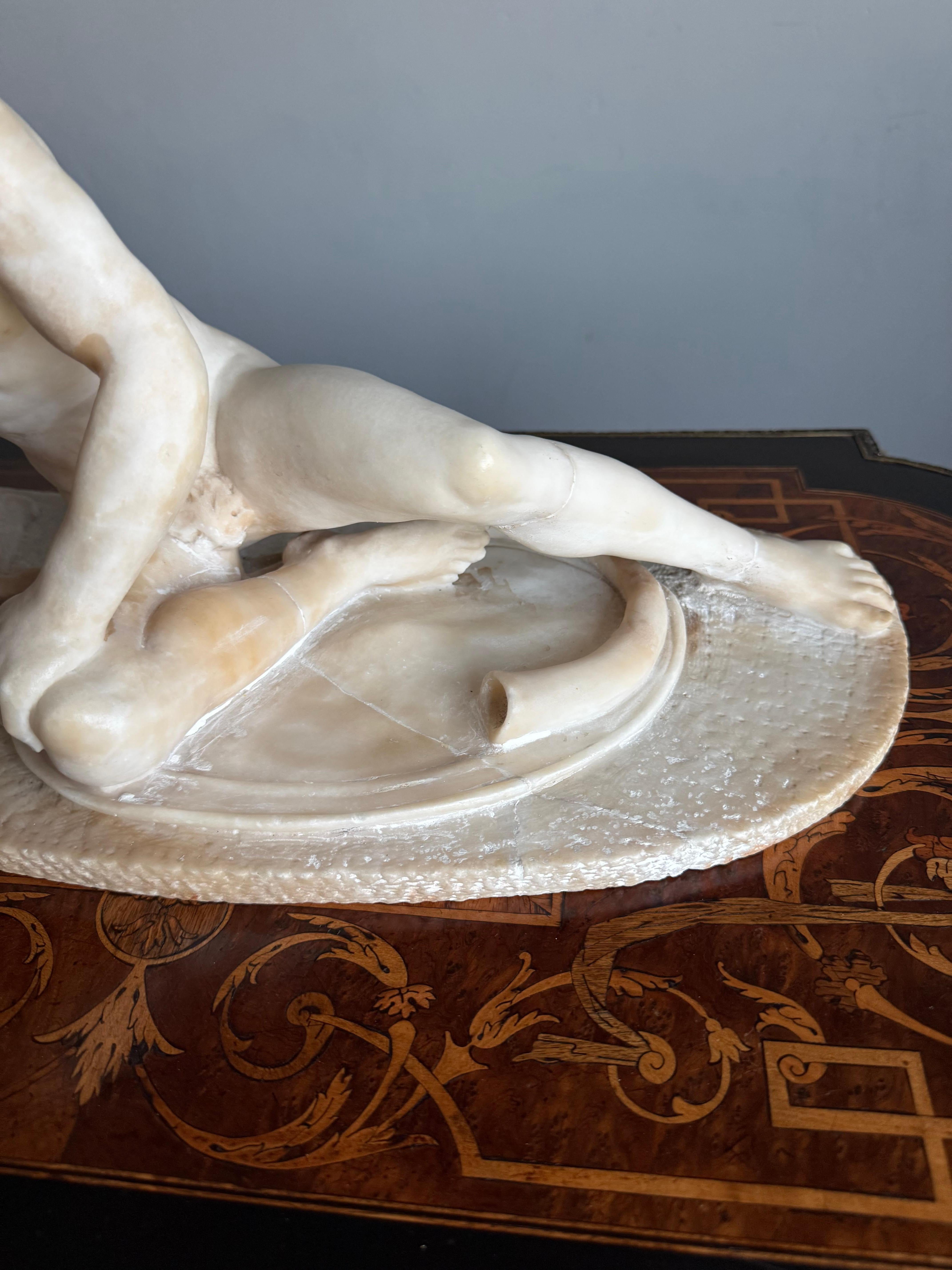 Hand Carved Antique Alabaster Sculpture / Statue of The Dying Gaul, Grand Tour For Sale 4