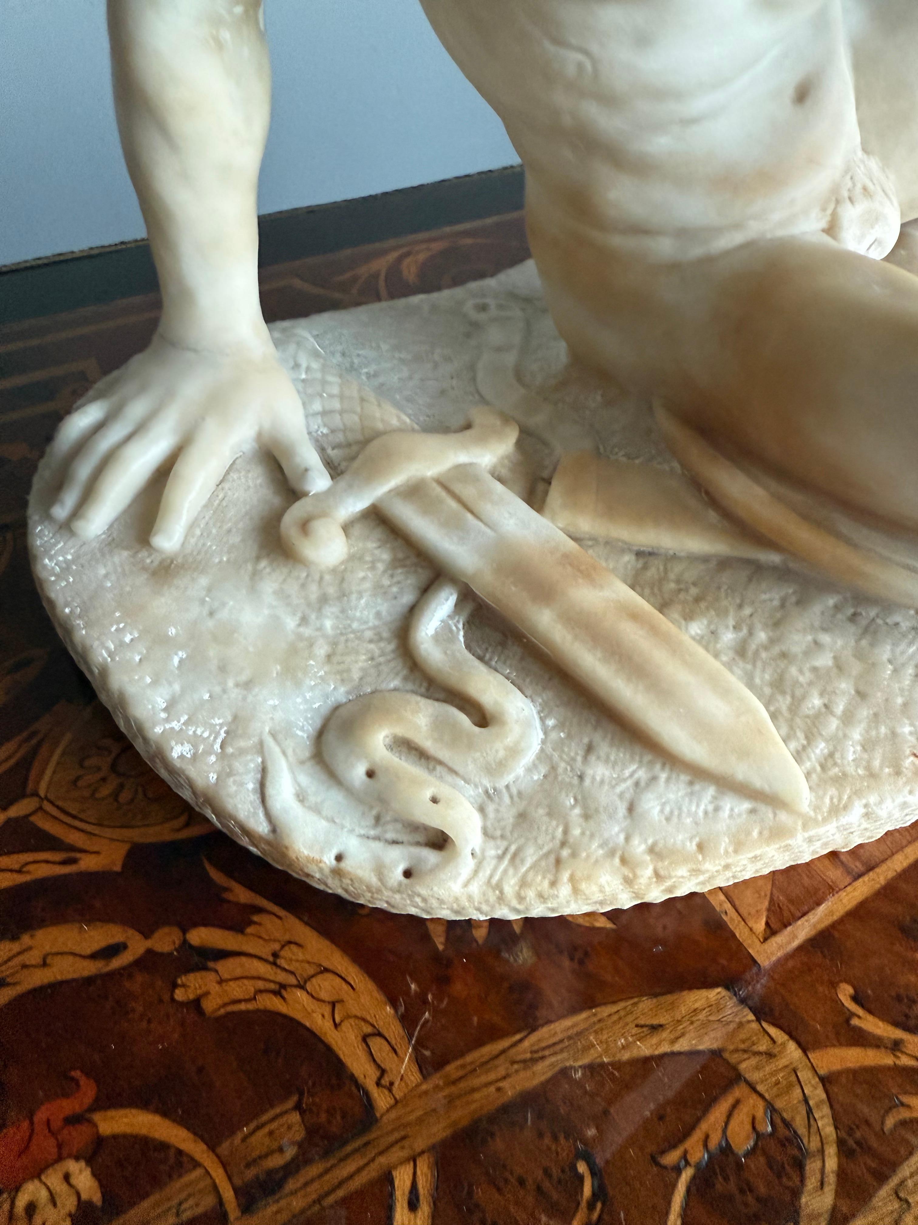 Hand Carved Antique Alabaster Sculpture / Statue of The Dying Gaul, Grand Tour For Sale 5