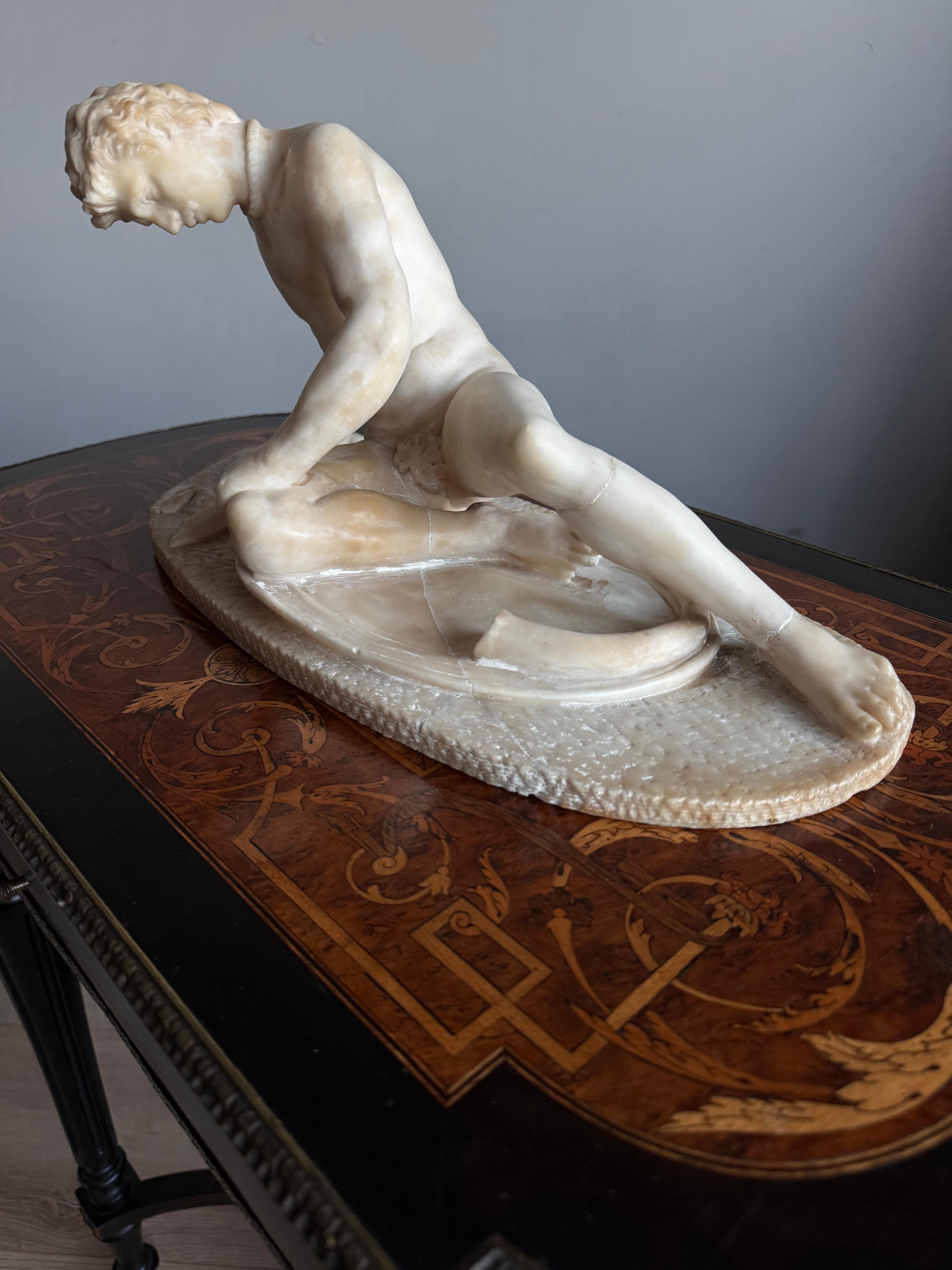 Hand Carved Antique Alabaster Sculpture / Statue of The Dying Gaul, Grand Tour For Sale 6