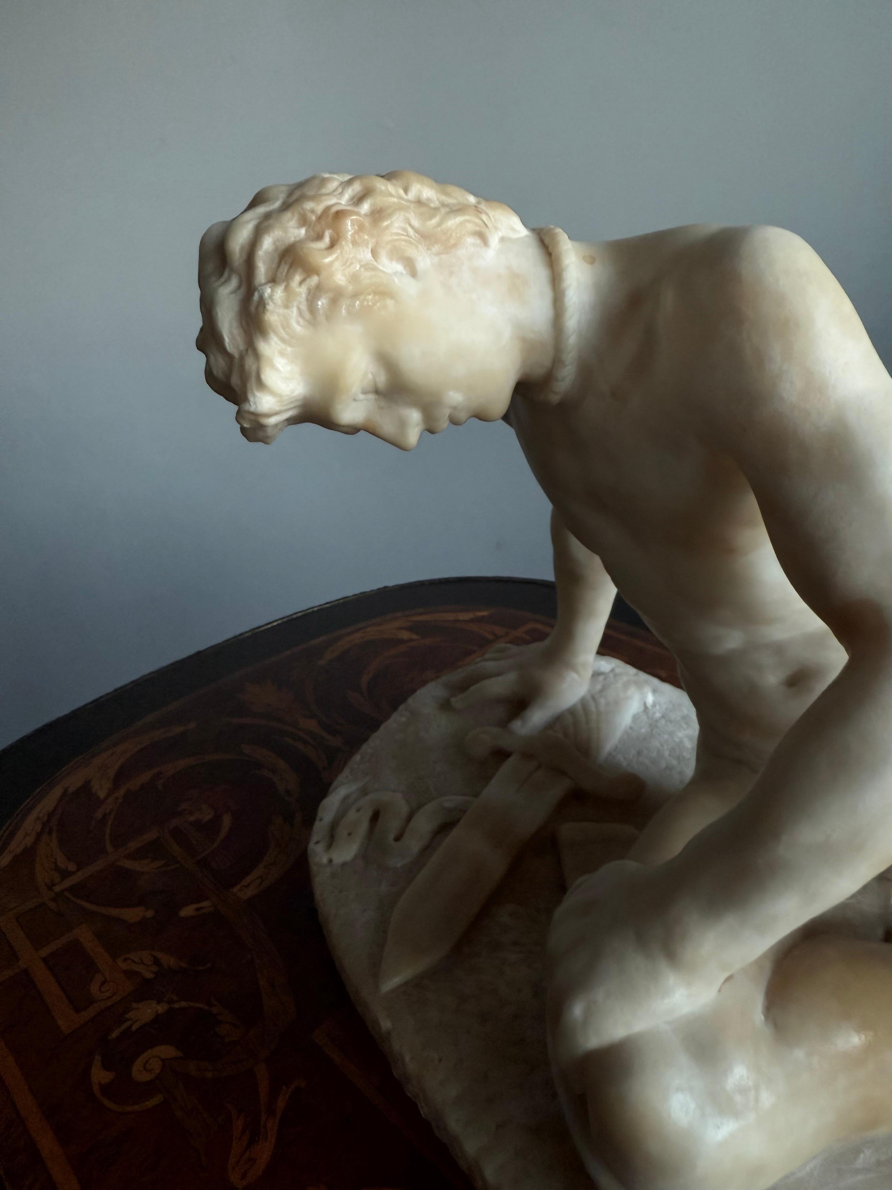Hand Carved Antique Alabaster Sculpture / Statue of The Dying Gaul, Grand Tour For Sale 7