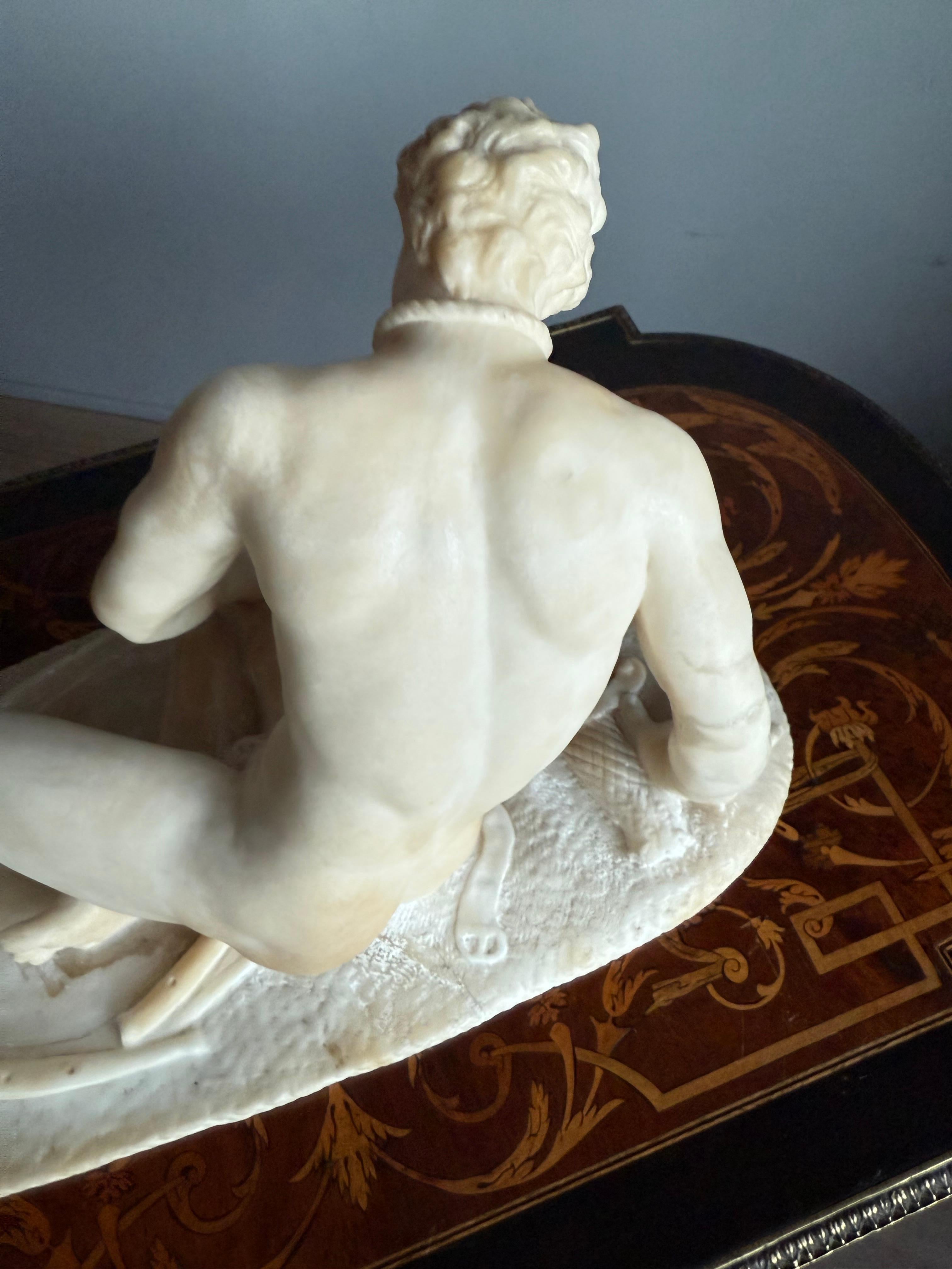 Hand Carved Antique Alabaster Sculpture / Statue of The Dying Gaul, Grand Tour For Sale 9