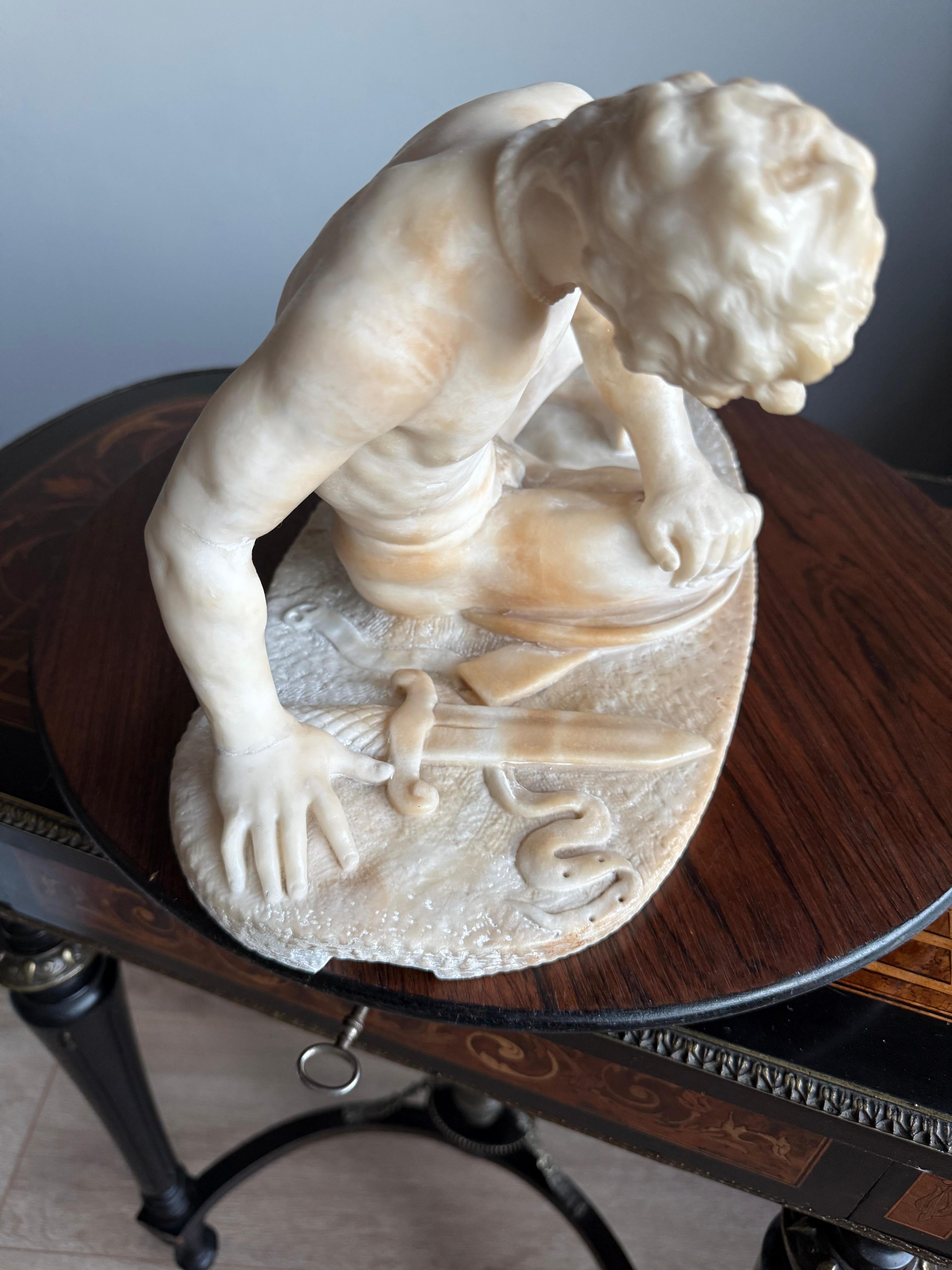 Hand Carved Antique Alabaster Sculpture / Statue of The Dying Gaul, Grand Tour For Sale 11
