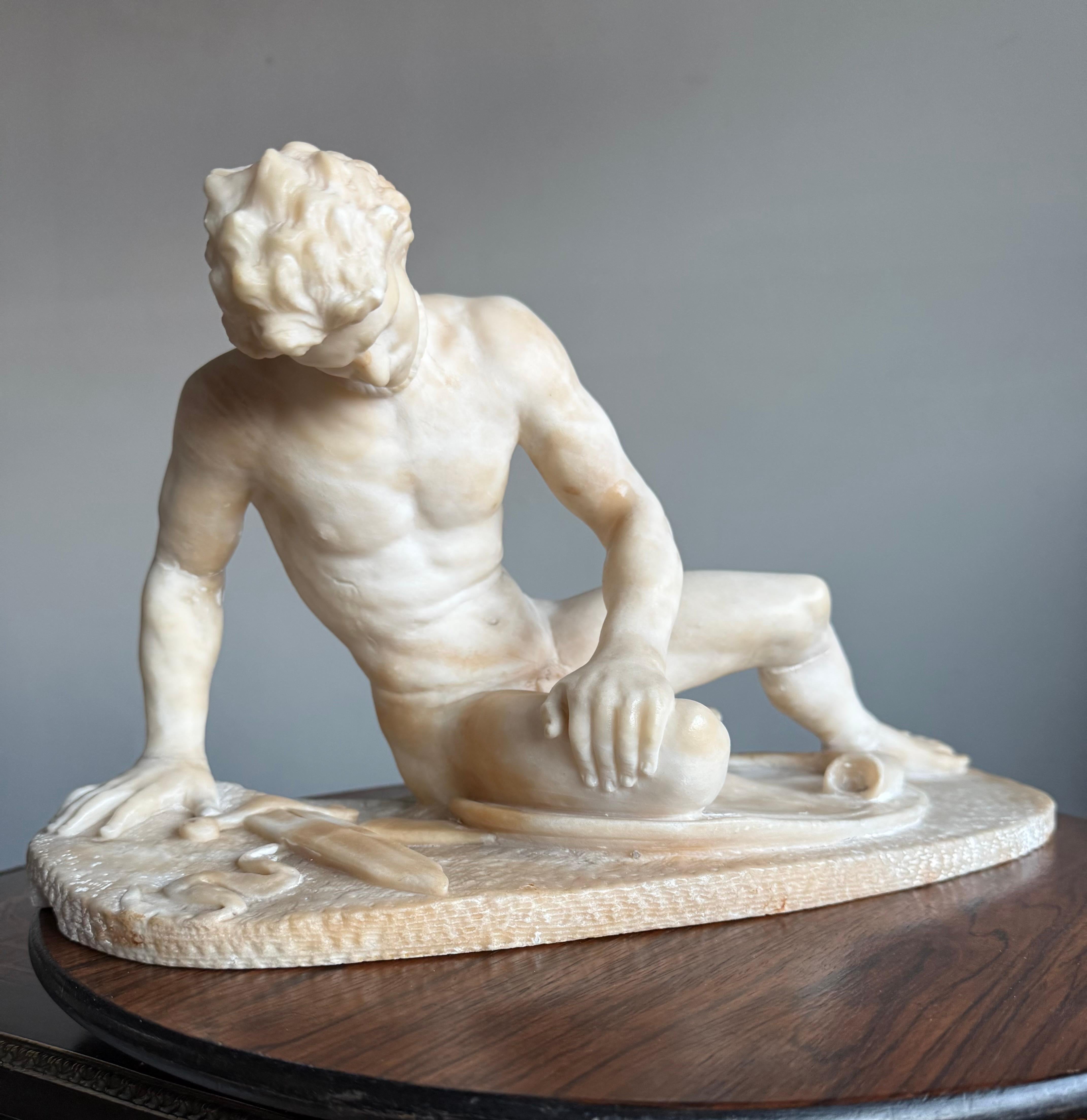Hand Carved Antique Alabaster Sculpture / Statue of The Dying Gaul, Grand Tour For Sale 13