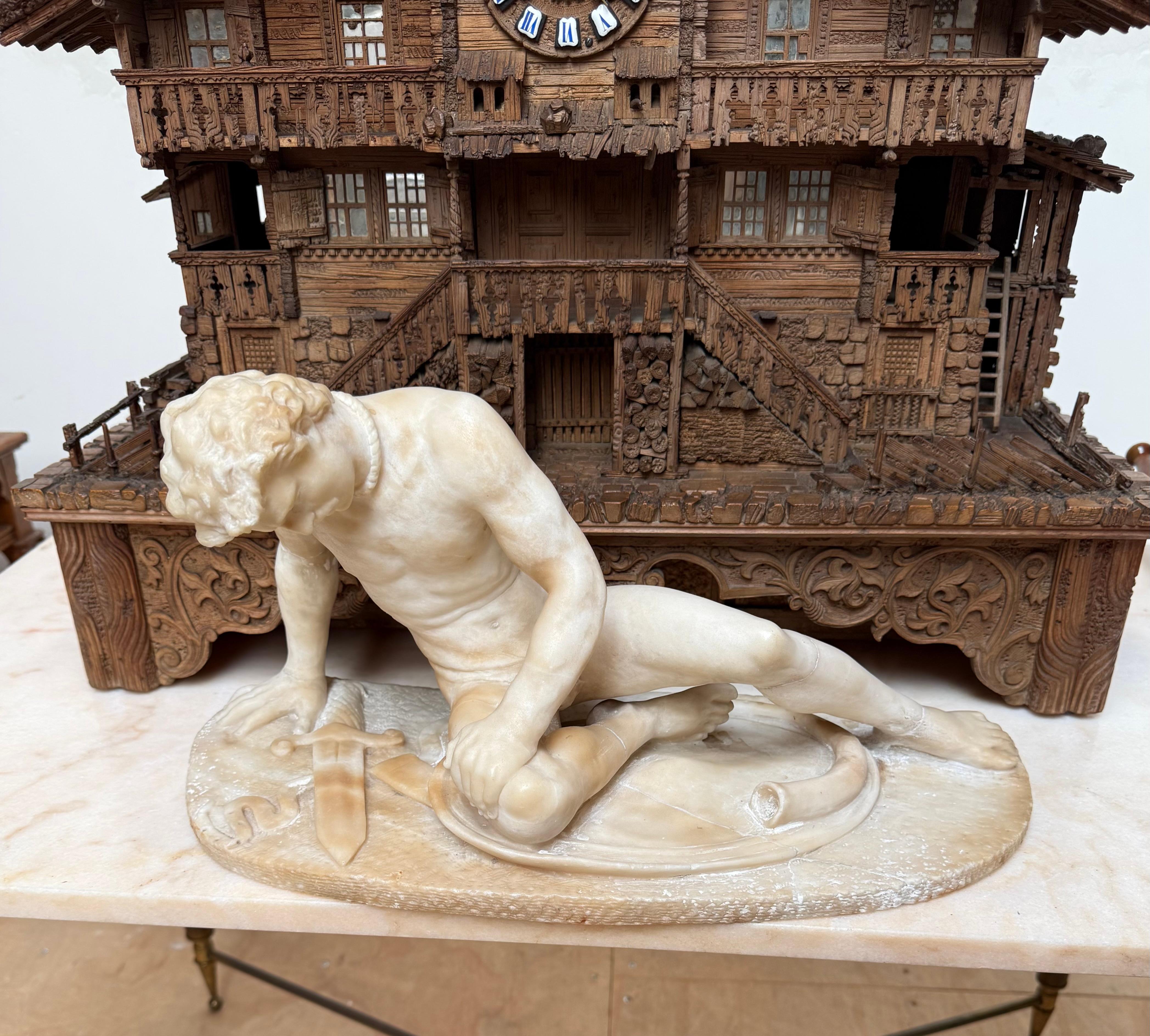 Hand Carved Antique Alabaster Sculpture / Statue of The Dying Gaul, Grand Tour For Sale 14