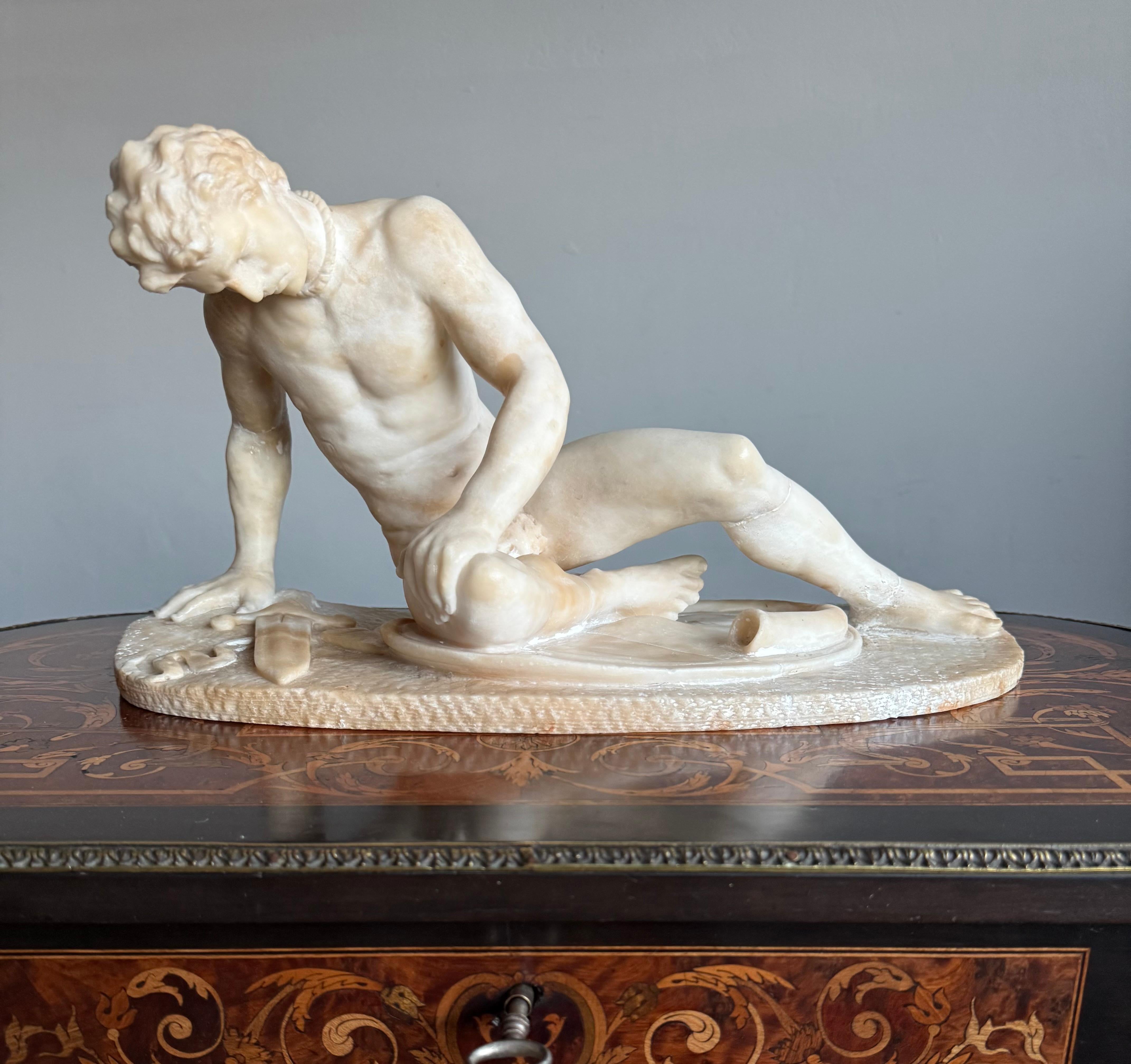 Italian Hand Carved Antique Alabaster Sculpture / Statue of The Dying Gaul, Grand Tour For Sale