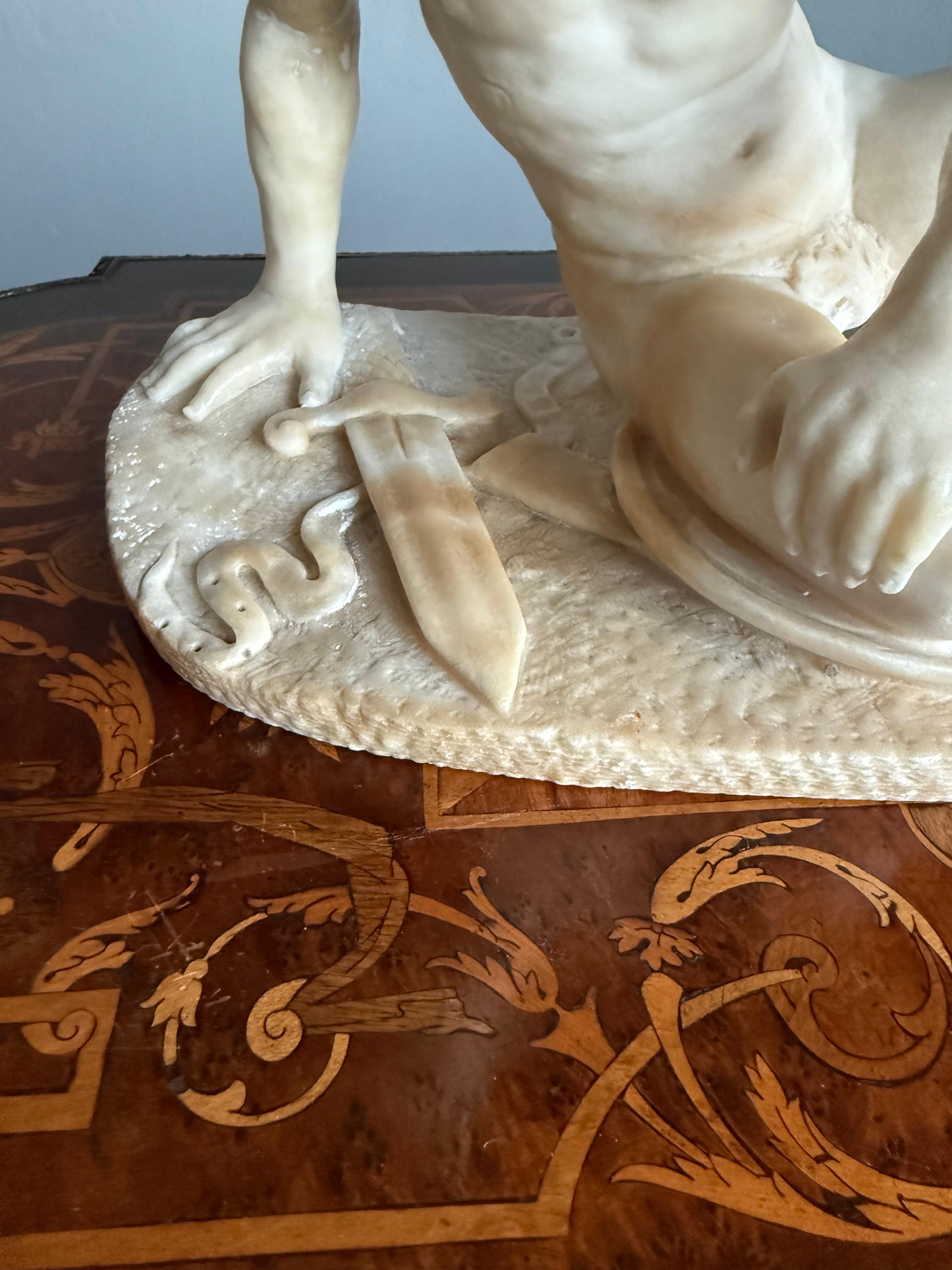 Hand-Carved Hand Carved Antique Alabaster Sculpture / Statue of The Dying Gaul, Grand Tour For Sale