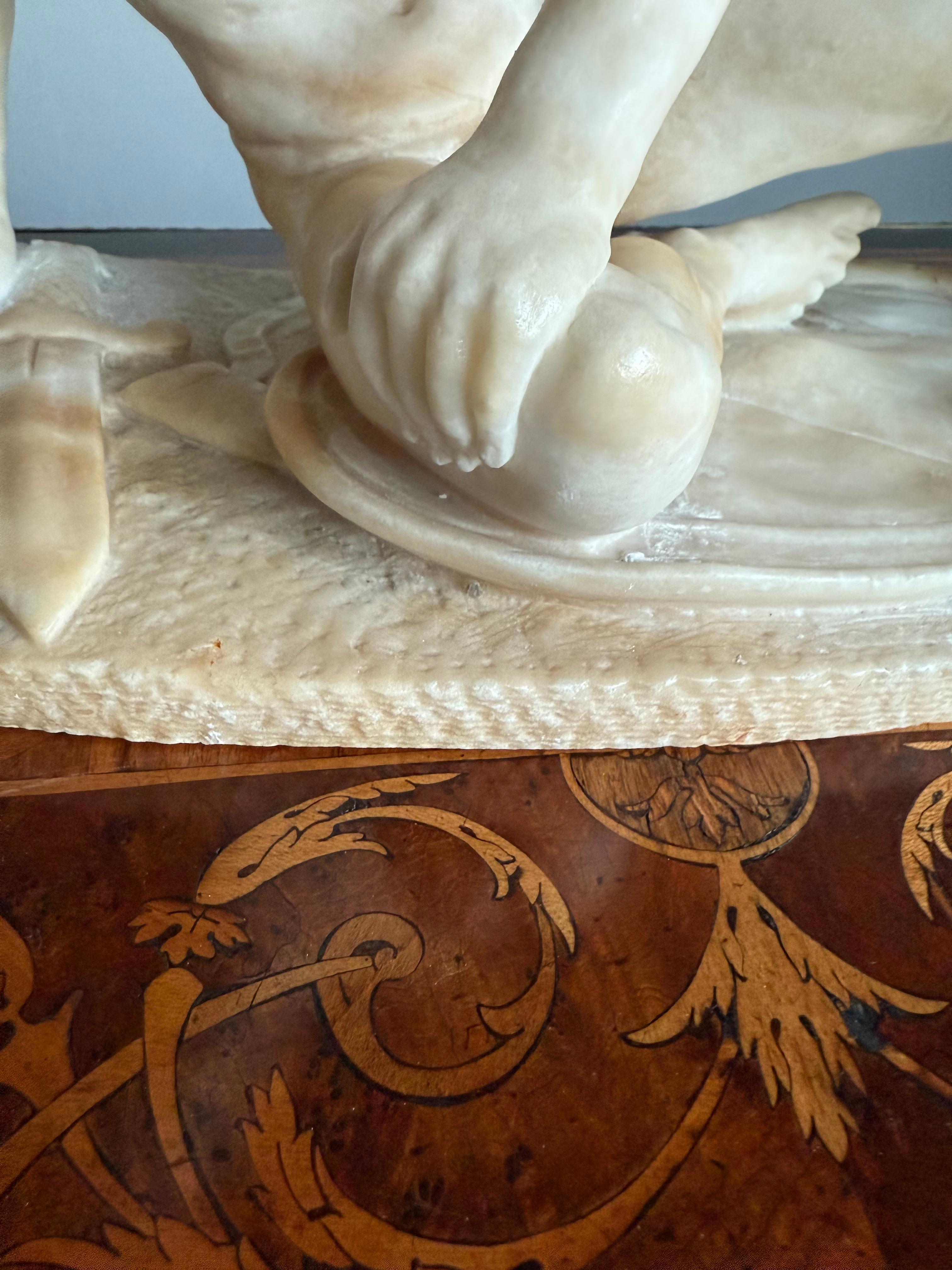 Hand Carved Antique Alabaster Sculpture / Statue of The Dying Gaul, Grand Tour In Good Condition For Sale In Lisse, NL