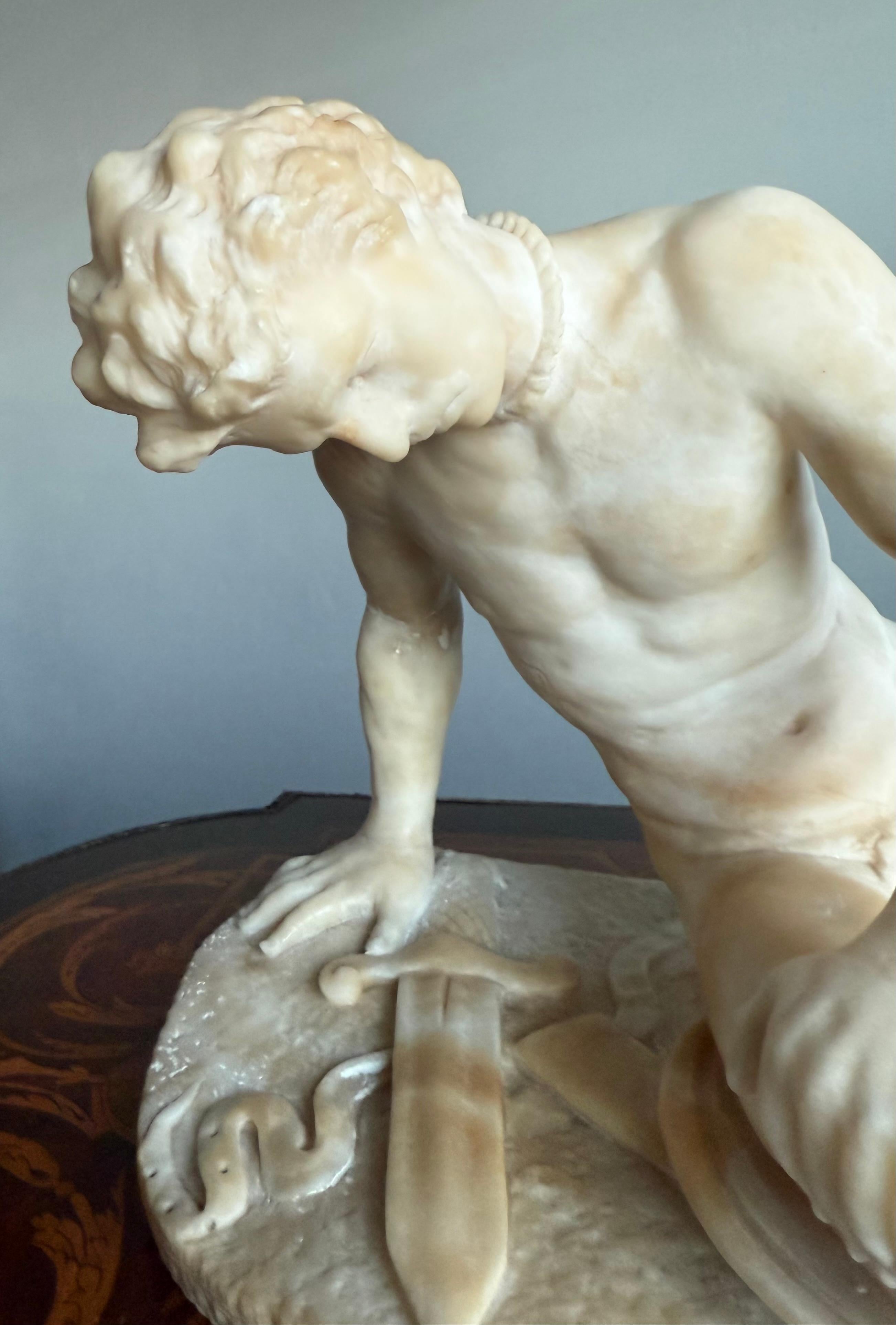 Hand Carved Antique Alabaster Sculpture / Statue of The Dying Gaul, Grand Tour For Sale 1
