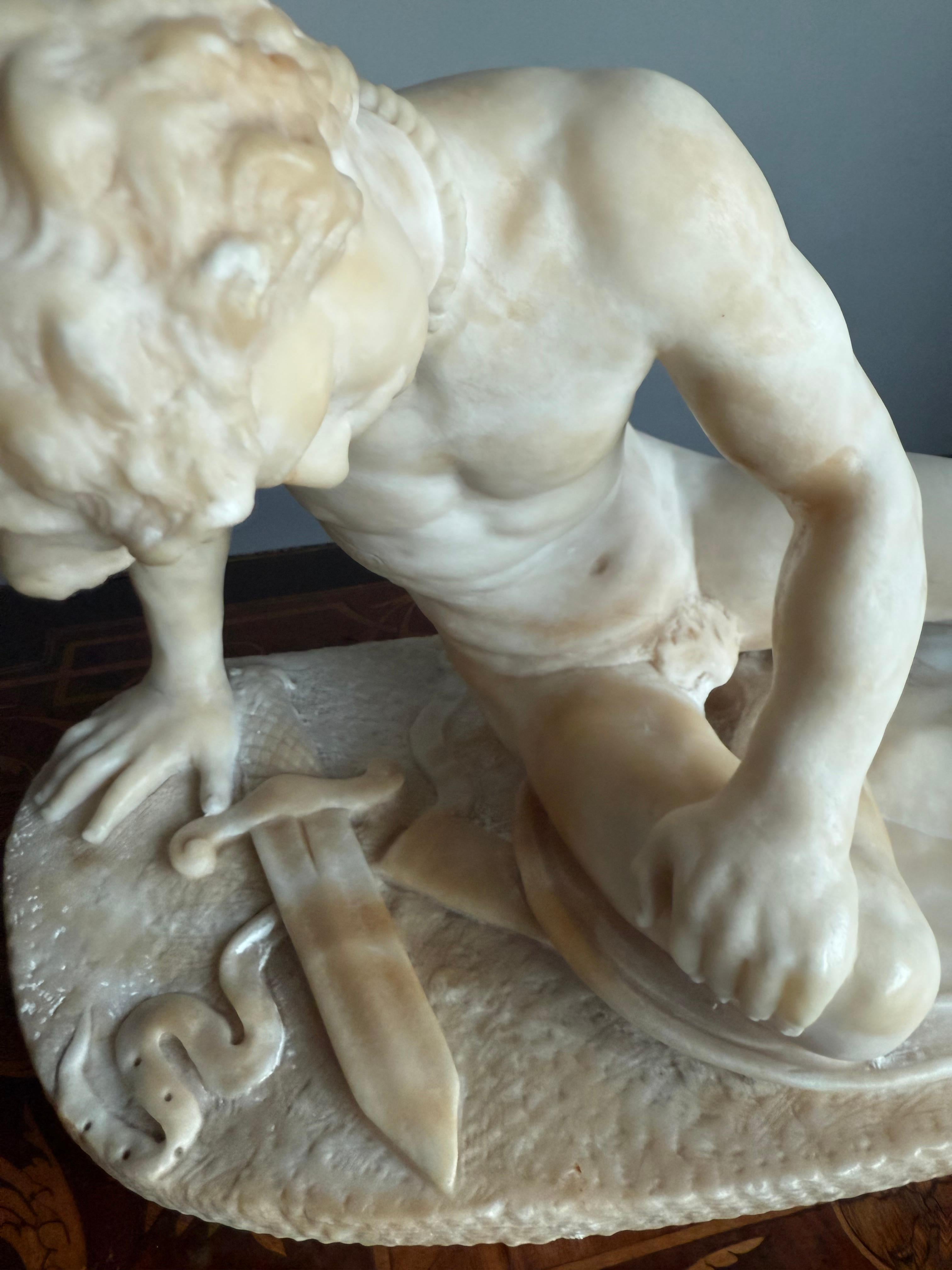 Hand Carved Antique Alabaster Sculpture / Statue of The Dying Gaul, Grand Tour For Sale 2