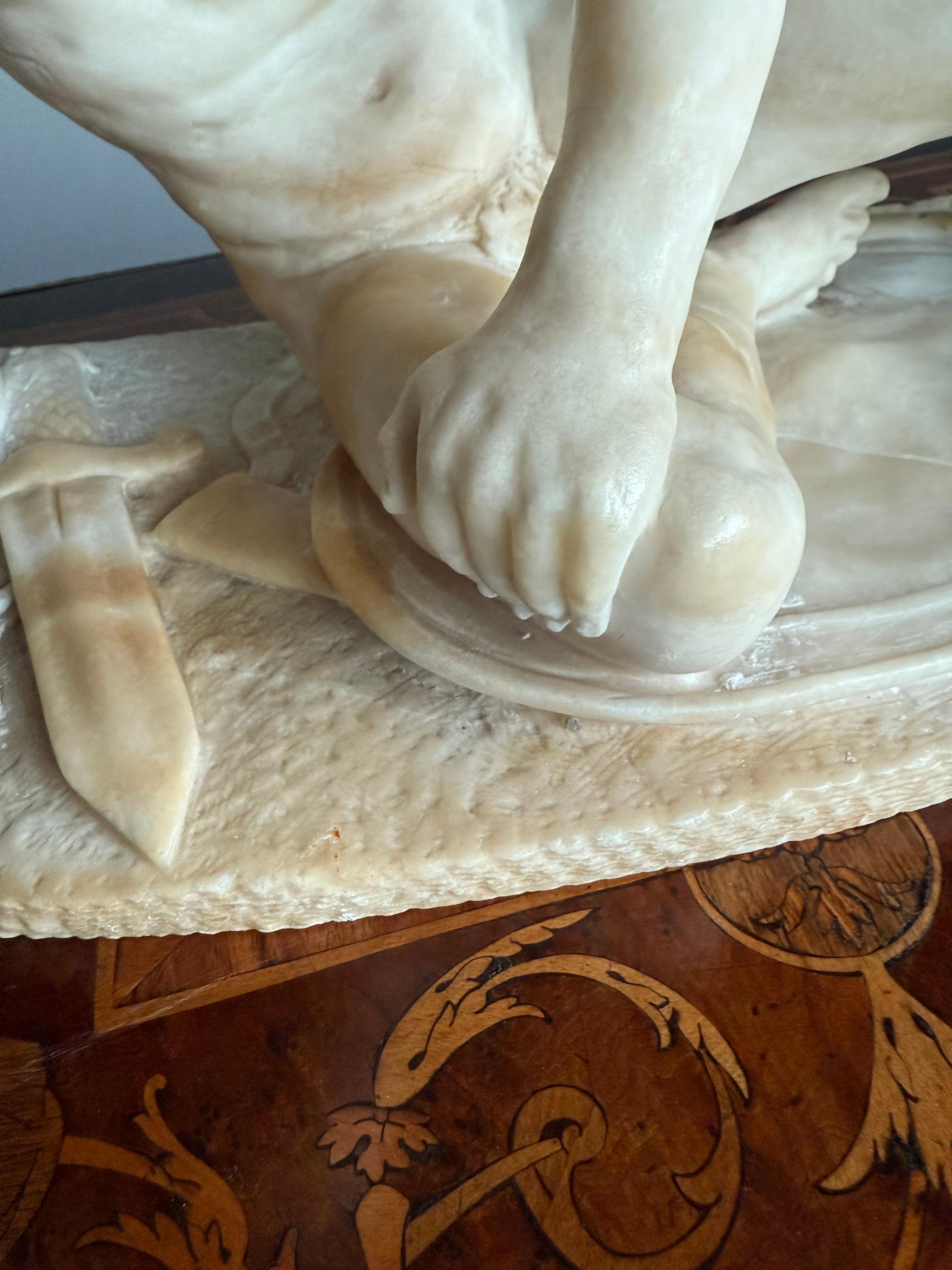 Hand Carved Antique Alabaster Sculpture / Statue of The Dying Gaul, Grand Tour For Sale 3