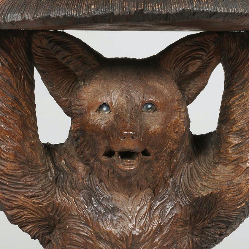 carved wood fox stool