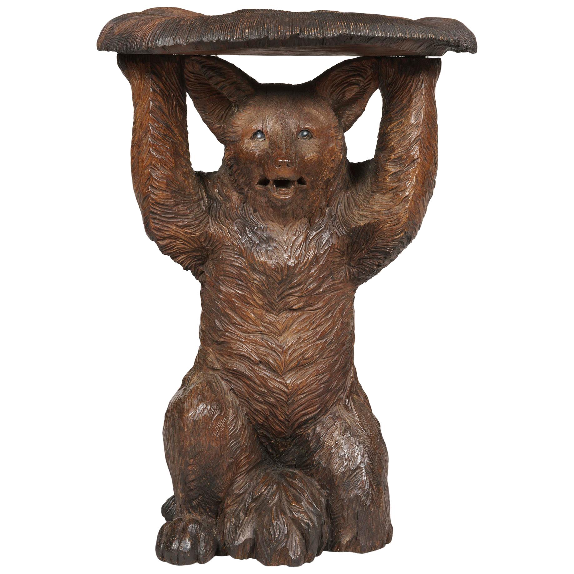Hand Carved Antique 'Black Forest' Fox Stool For Sale
