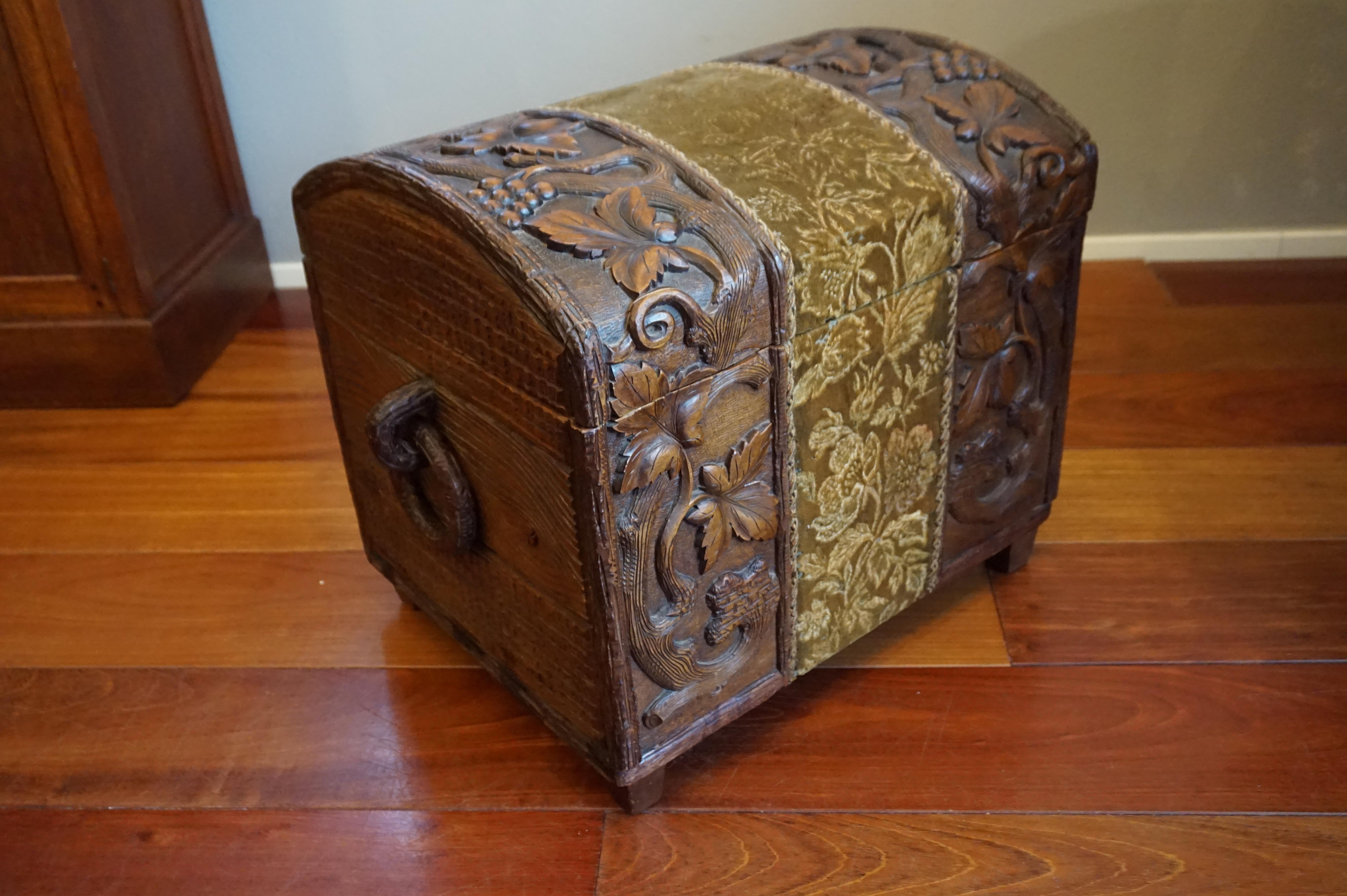 Hand Carved Antique Black Forest Trunk / Chest for Keeping Fireplace Wood & Wine For Sale 1