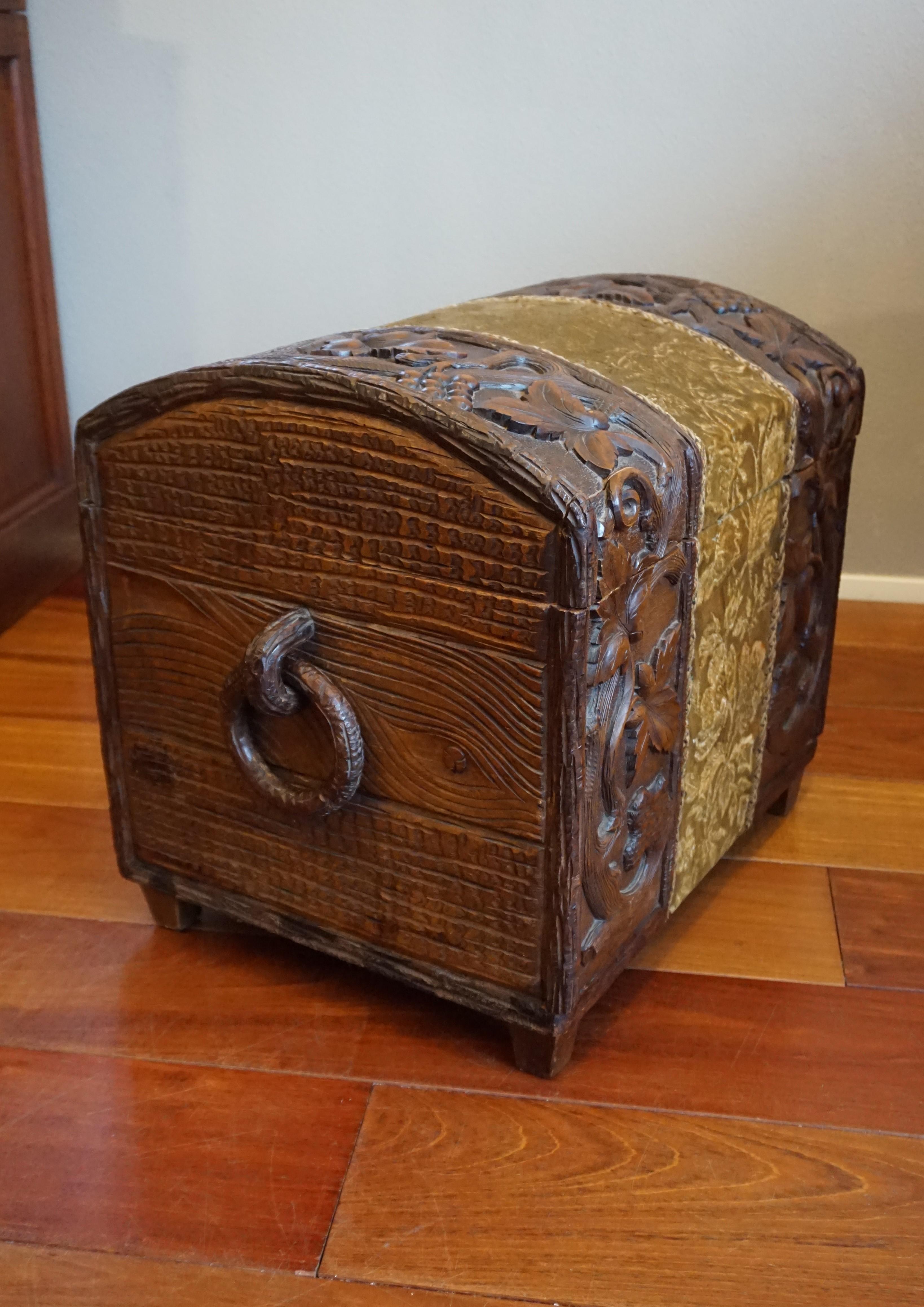 Hand Carved Antique Black Forest Trunk / Chest for Keeping Fireplace Wood & Wine For Sale 3