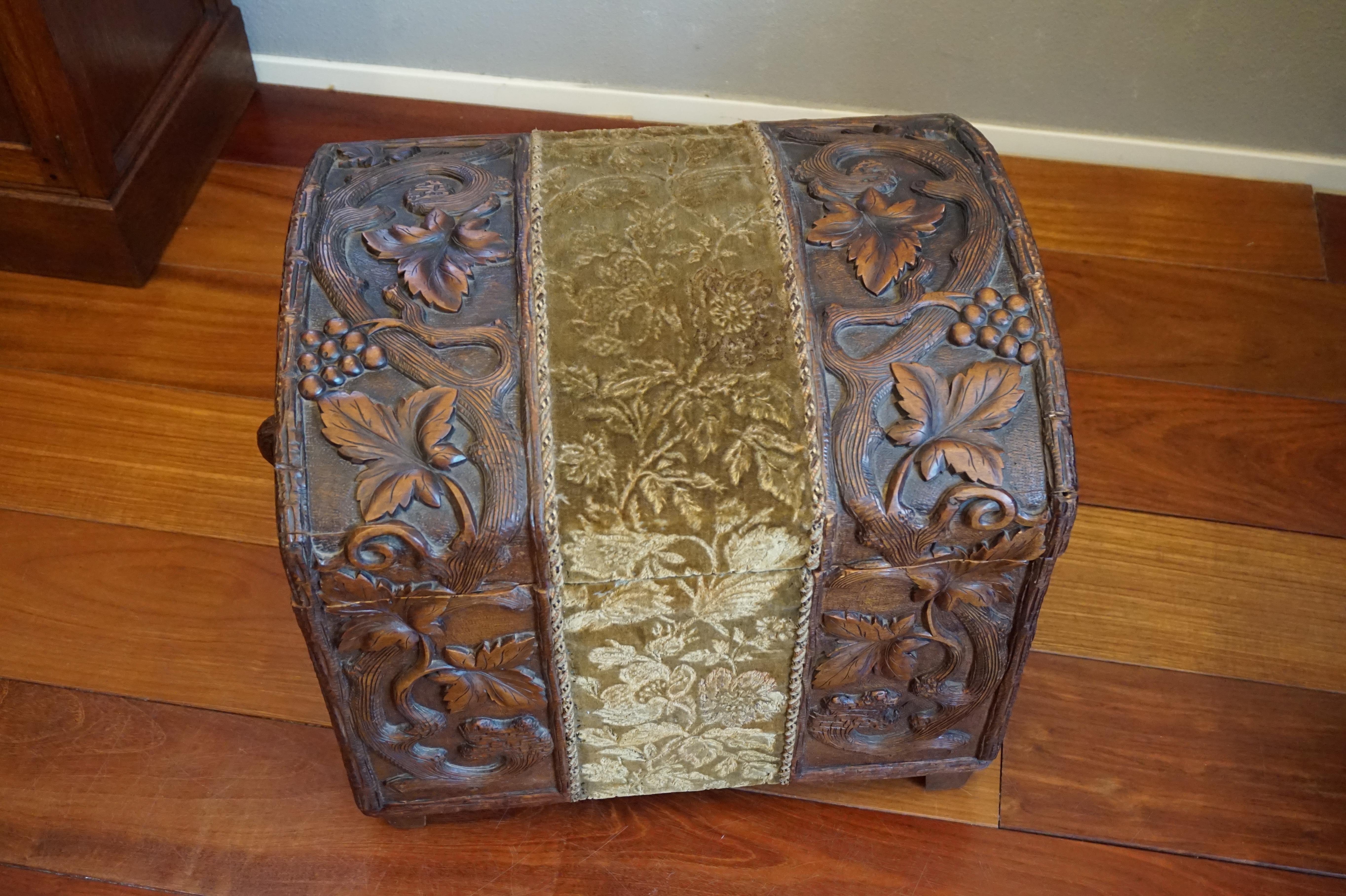 Hand Carved Antique Black Forest Trunk / Chest for Keeping Fireplace Wood & Wine For Sale 4