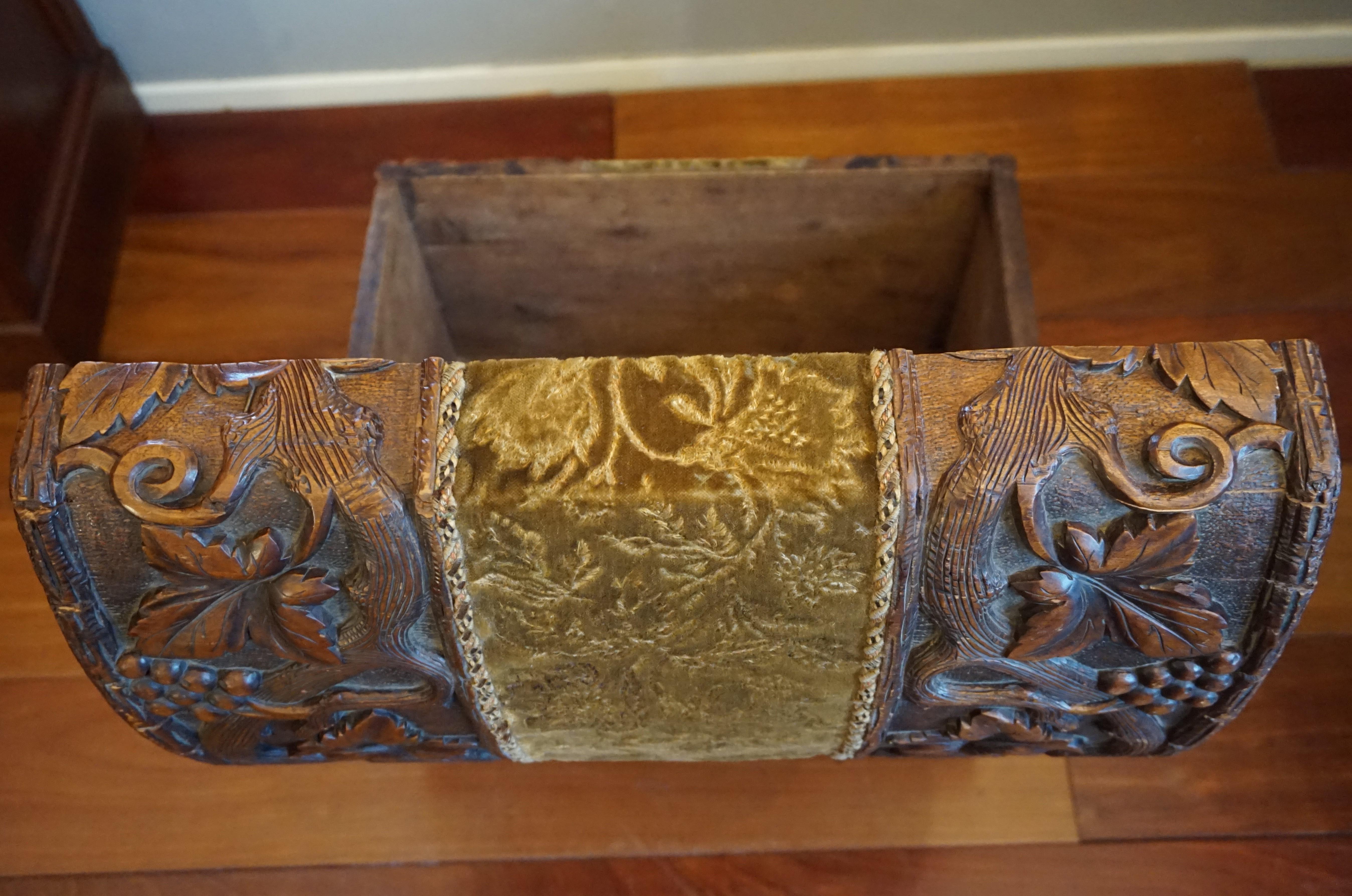 Hand Carved Antique Black Forest Trunk / Chest for Keeping Fireplace Wood & Wine For Sale 8