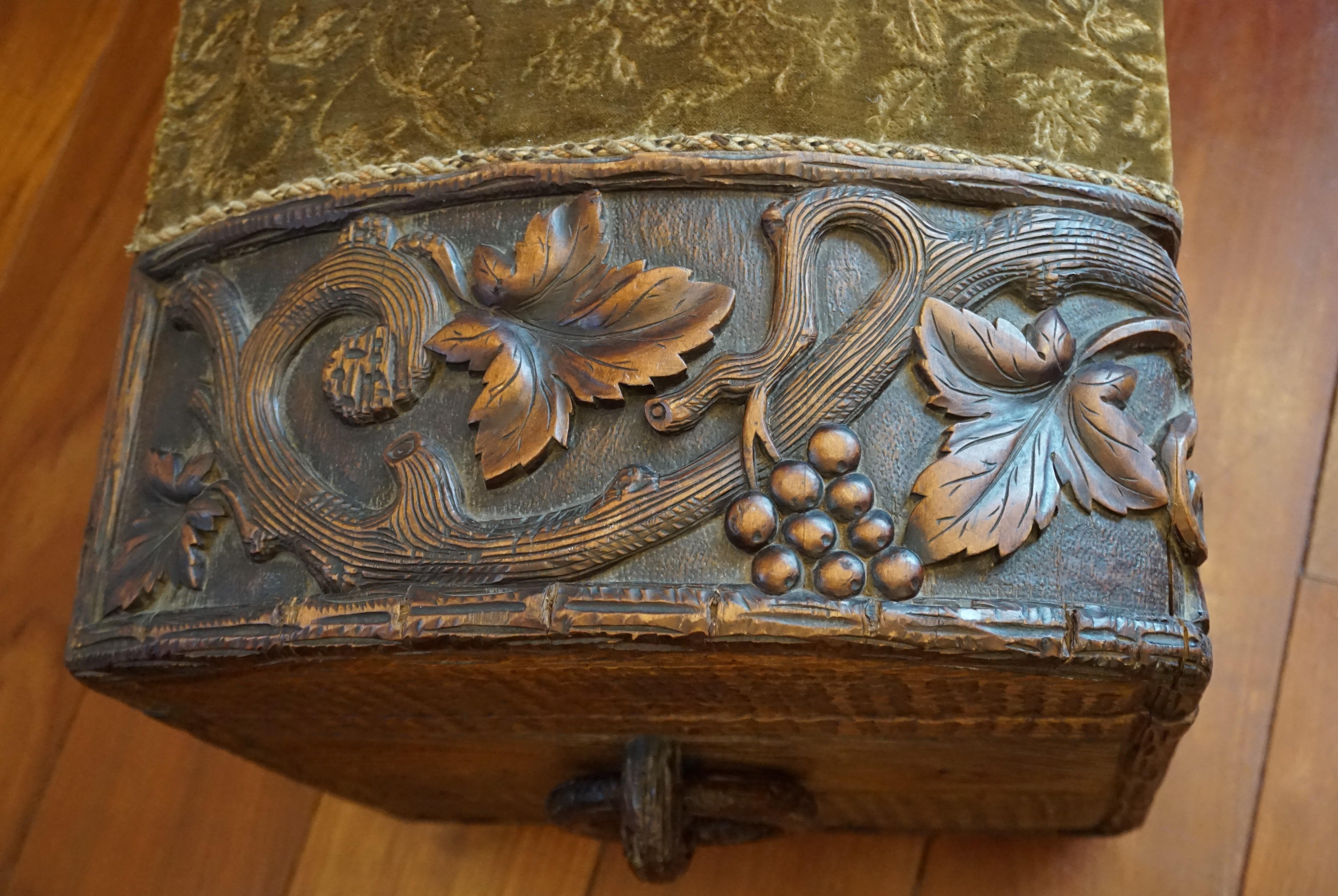 Hand Carved Antique Black Forest Trunk / Chest for Keeping Fireplace Wood & Wine For Sale 9