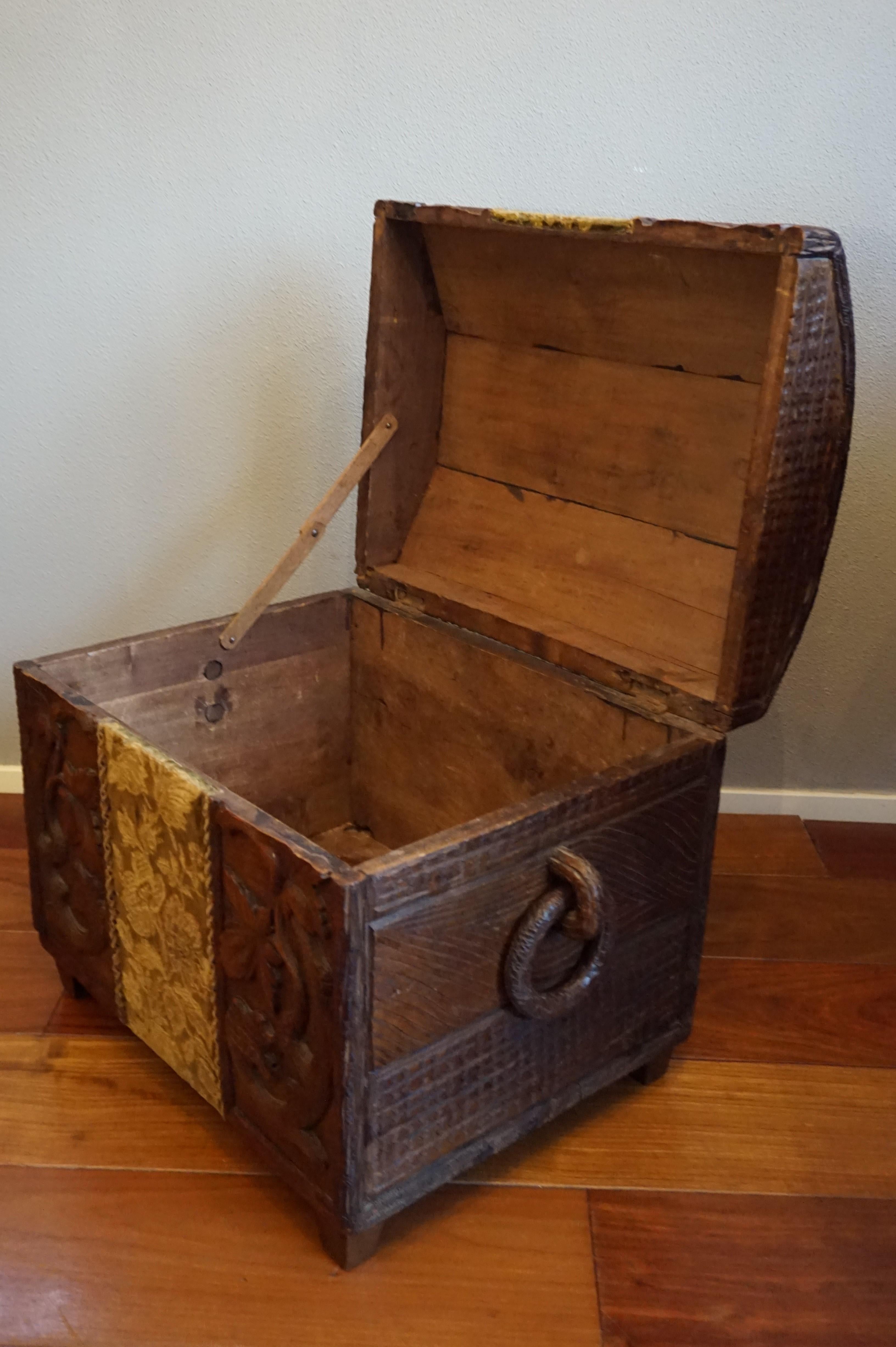Hand Carved Antique Black Forest Trunk / Chest for Keeping Fireplace Wood & Wine For Sale 10