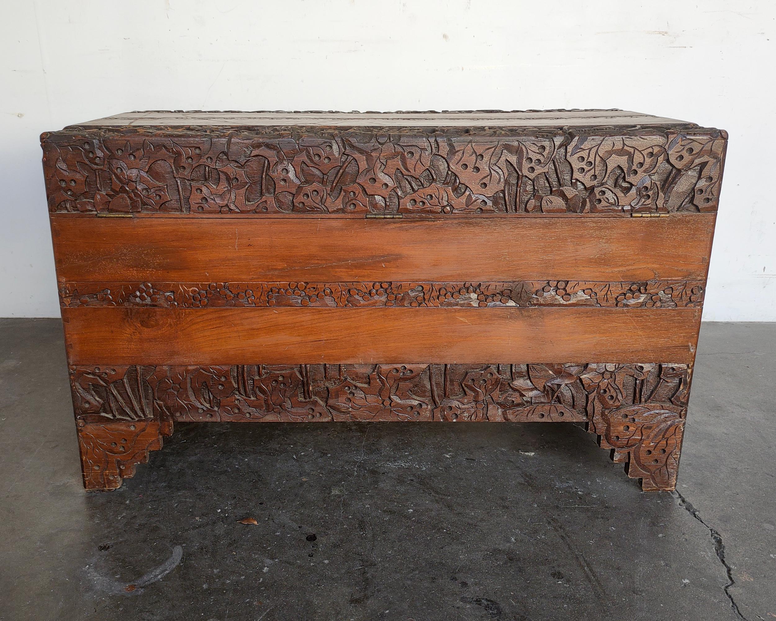 Hand Carved Antique Camphor Wood Chest 19th Century 6