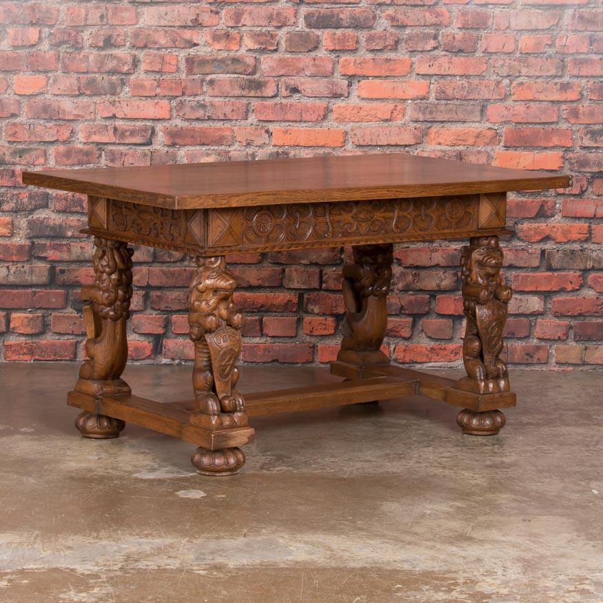 19th Century Hand Carved Antique Danish Oak Desk / Writing Table