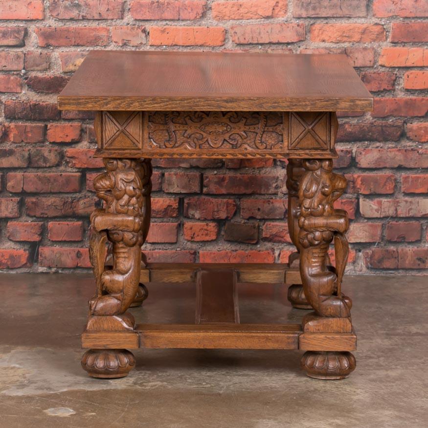 Wood Hand Carved Antique Danish Oak Desk / Writing Table