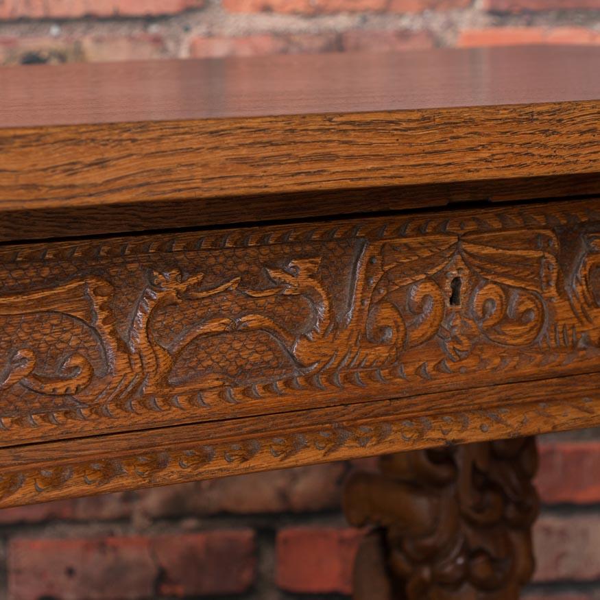 Hand Carved Antique Danish Oak Desk / Writing Table 1