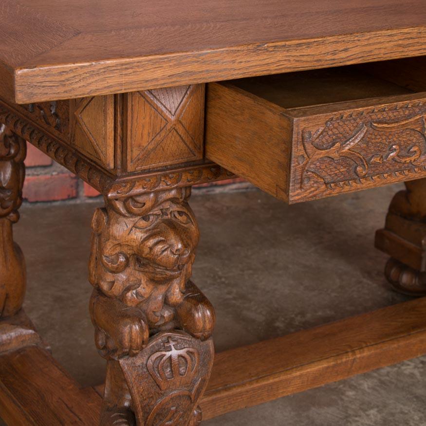 Hand Carved Antique Danish Oak Desk / Writing Table 2