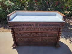Hand-Carved Antique Baroque Revival Dresser with Carrara Marble Top