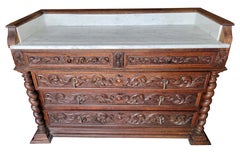 Hand-Carved Antique Baroque Revival Dresser with Carrara Marble Top