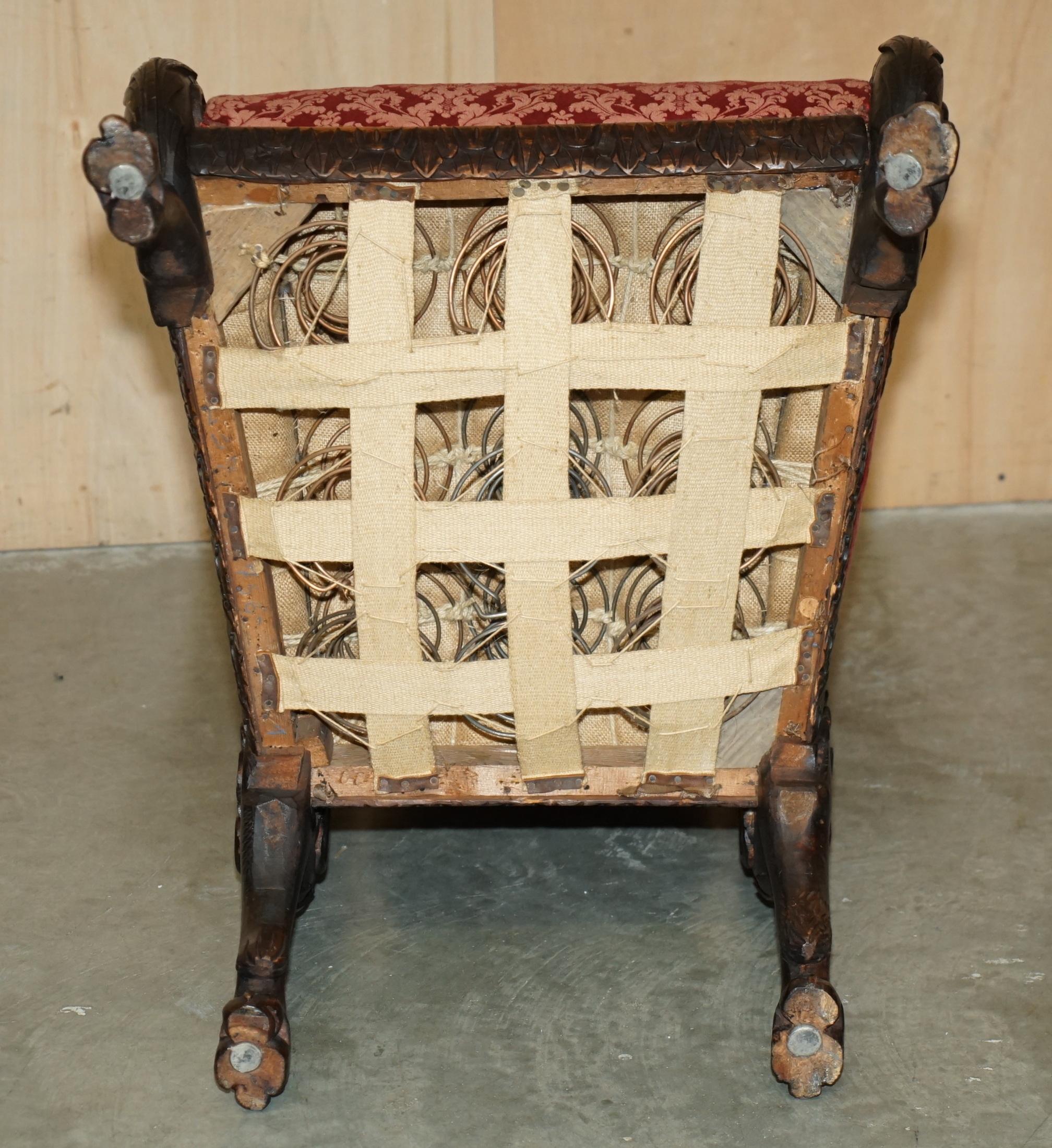 Poltrona da braccio intagliata a mano dell'impero francese GRIFFIN ARMORIAL CREST COAT OF ARMS in vendita 12