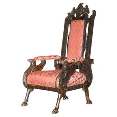 Poltrona da braccio intagliata a mano dell'impero francese GRIFFIN ARMORIAL CREST COAT OF ARMS