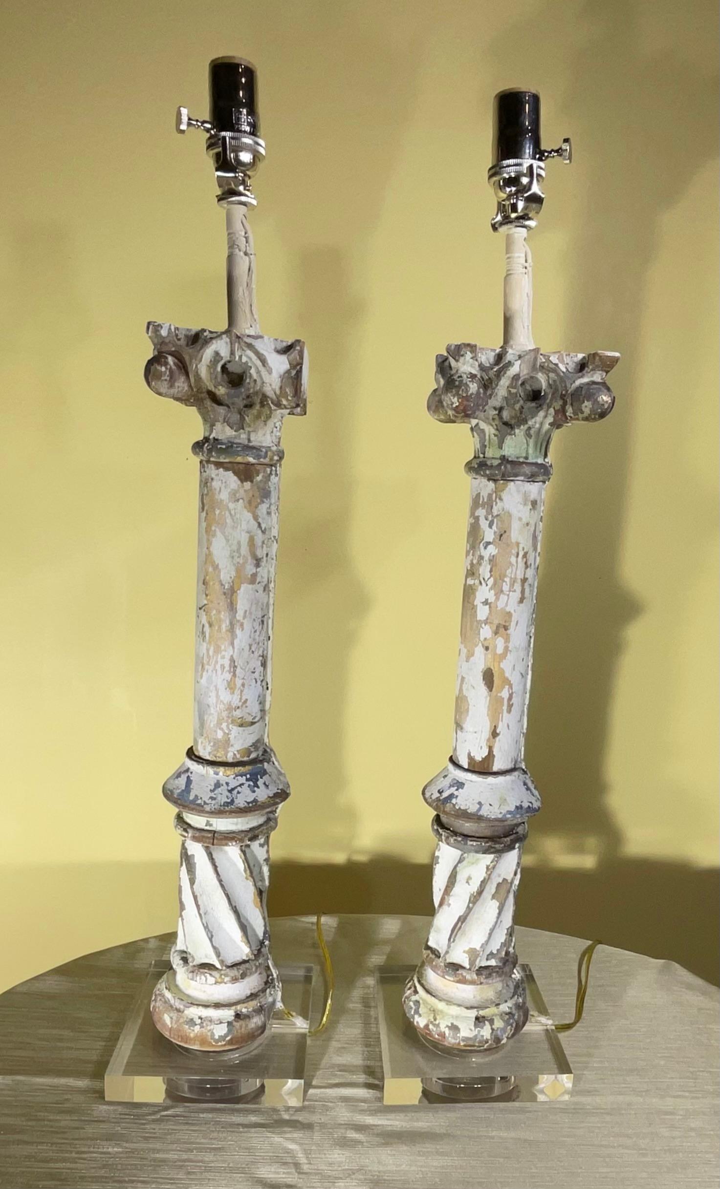 Hand Carved Antique Hand Carved Wood Table Lamps For Sale 3