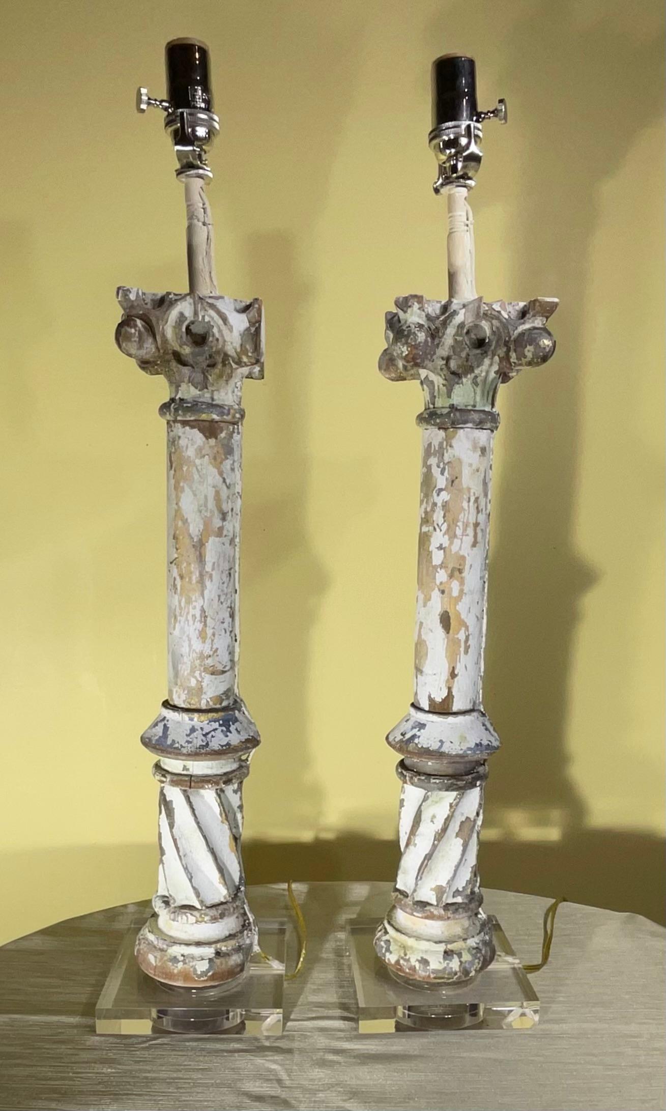 Hand Carved Antique Hand Carved Wood Table Lamps For Sale 4