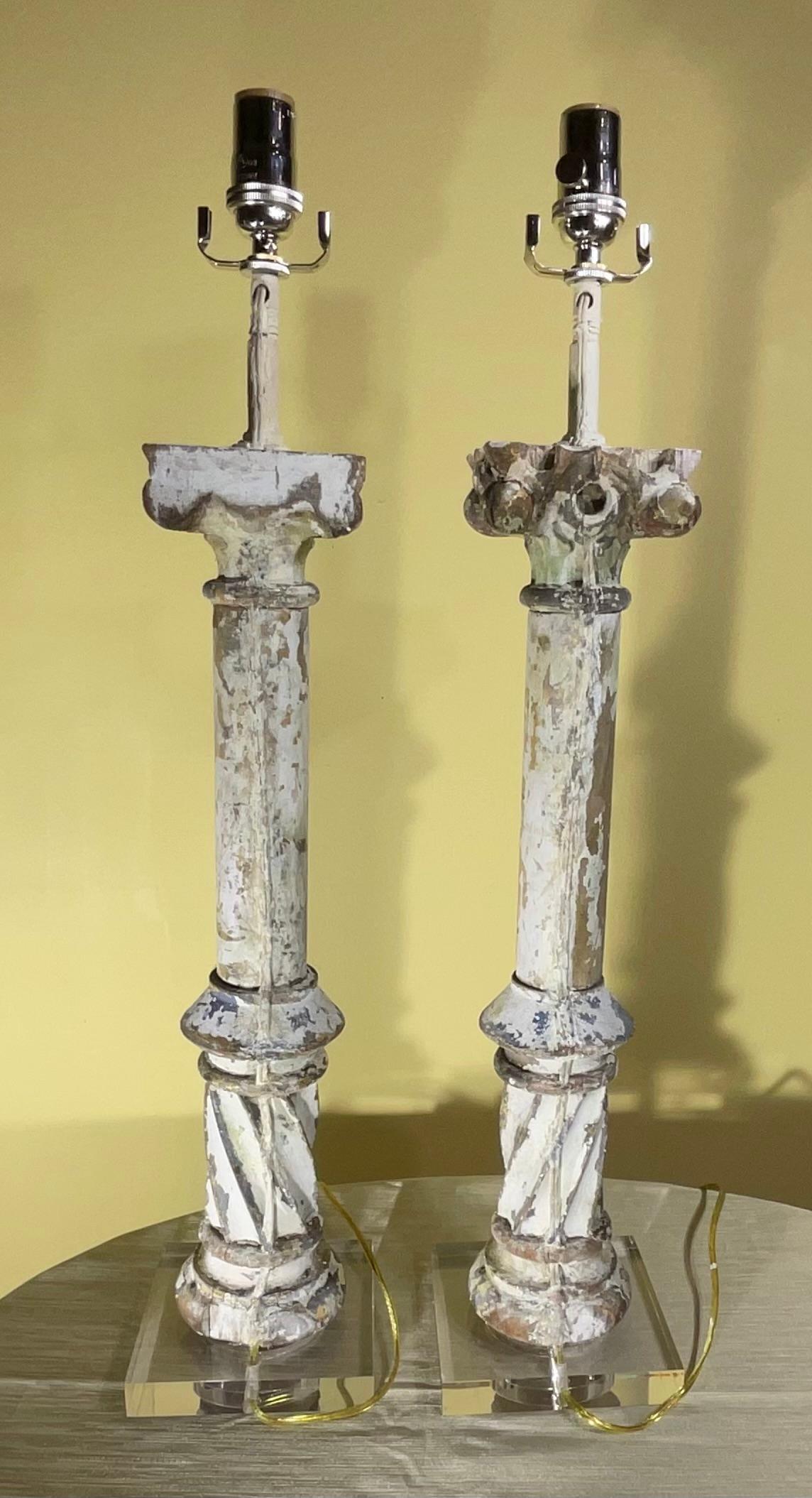 Hand Carved Antique Hand Carved Wood Table Lamps For Sale 5