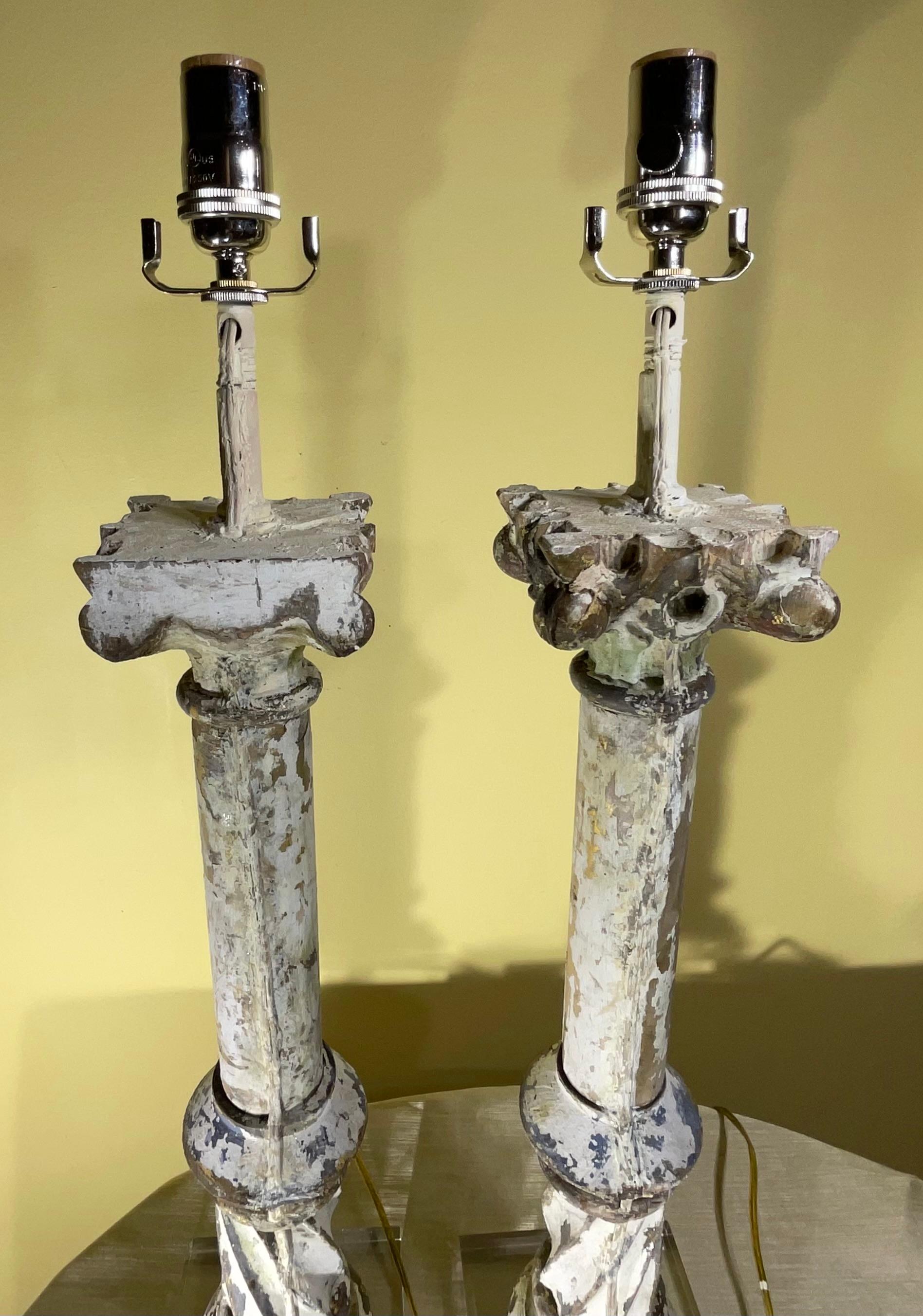 Hand Carved Antique Hand Carved Wood Table Lamps For Sale 6