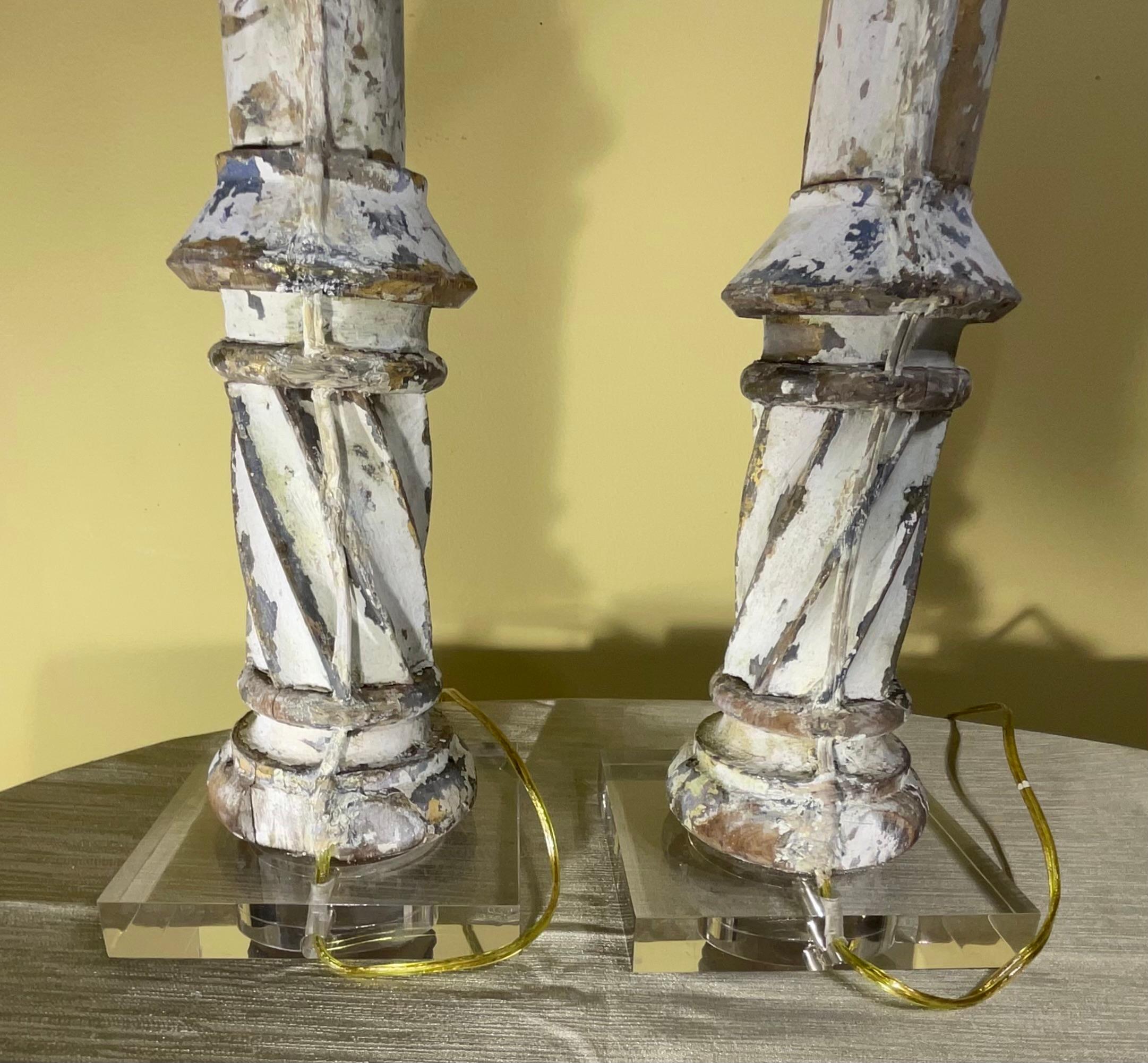 Hand Carved Antique Hand Carved Wood Table Lamps For Sale 8