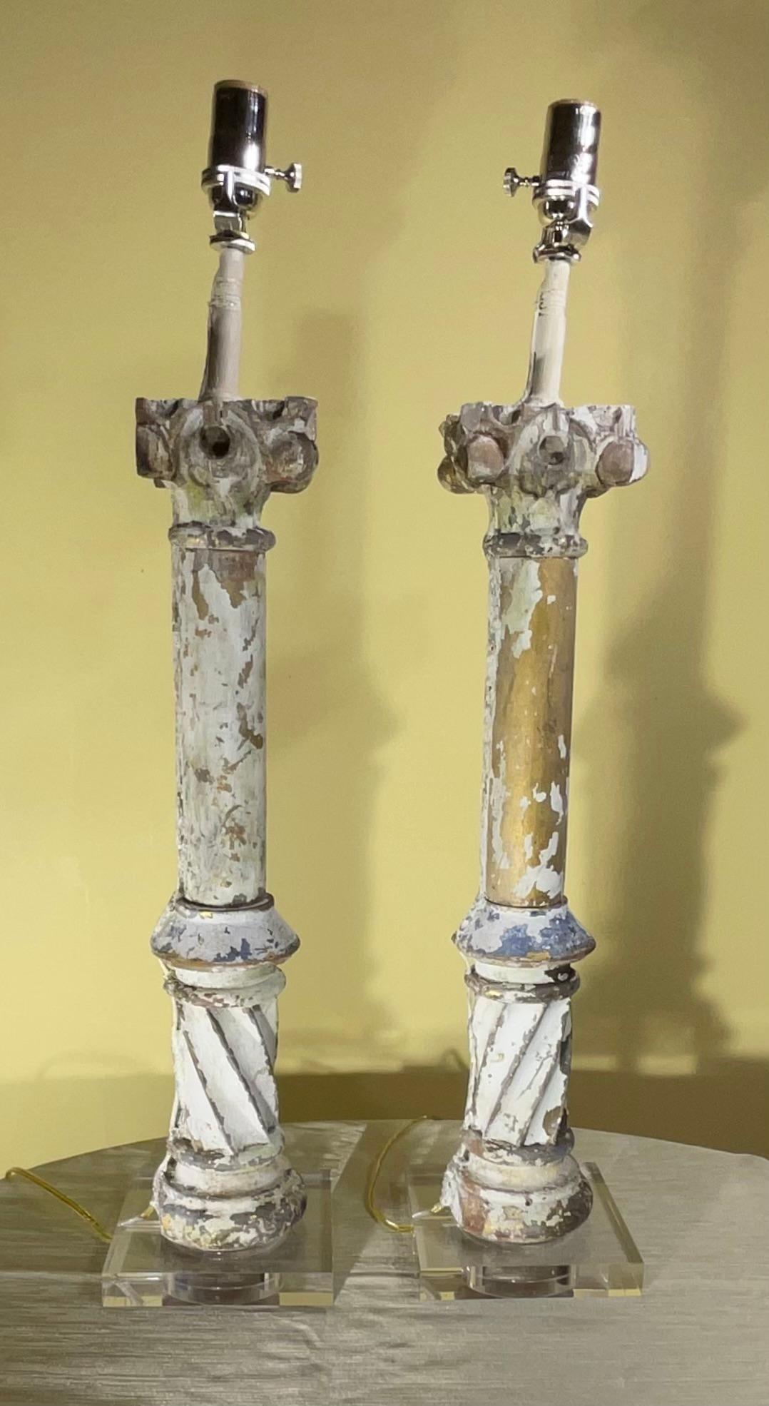 Hand Carved Antique Hand Carved Wood Table Lamps For Sale 9