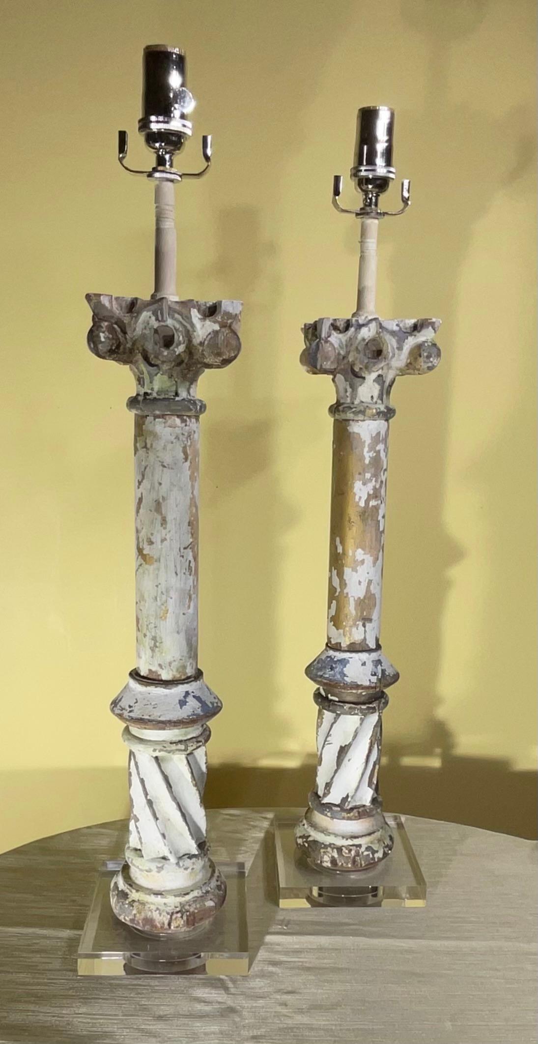 Hand Carved Antique Hand Carved Wood Table Lamps For Sale 10