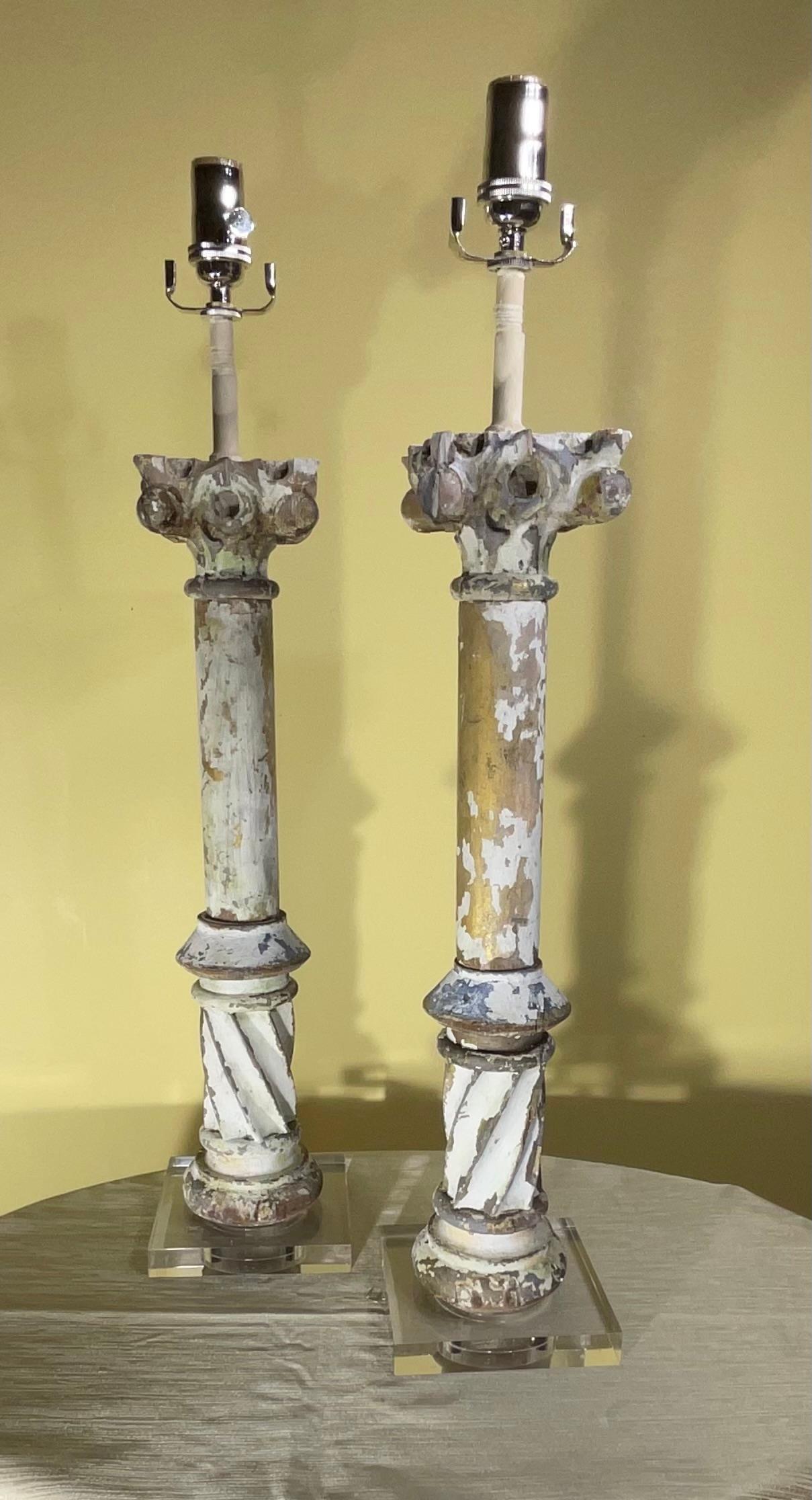 Hand Carved Antique Hand Carved Wood Table Lamps For Sale 11
